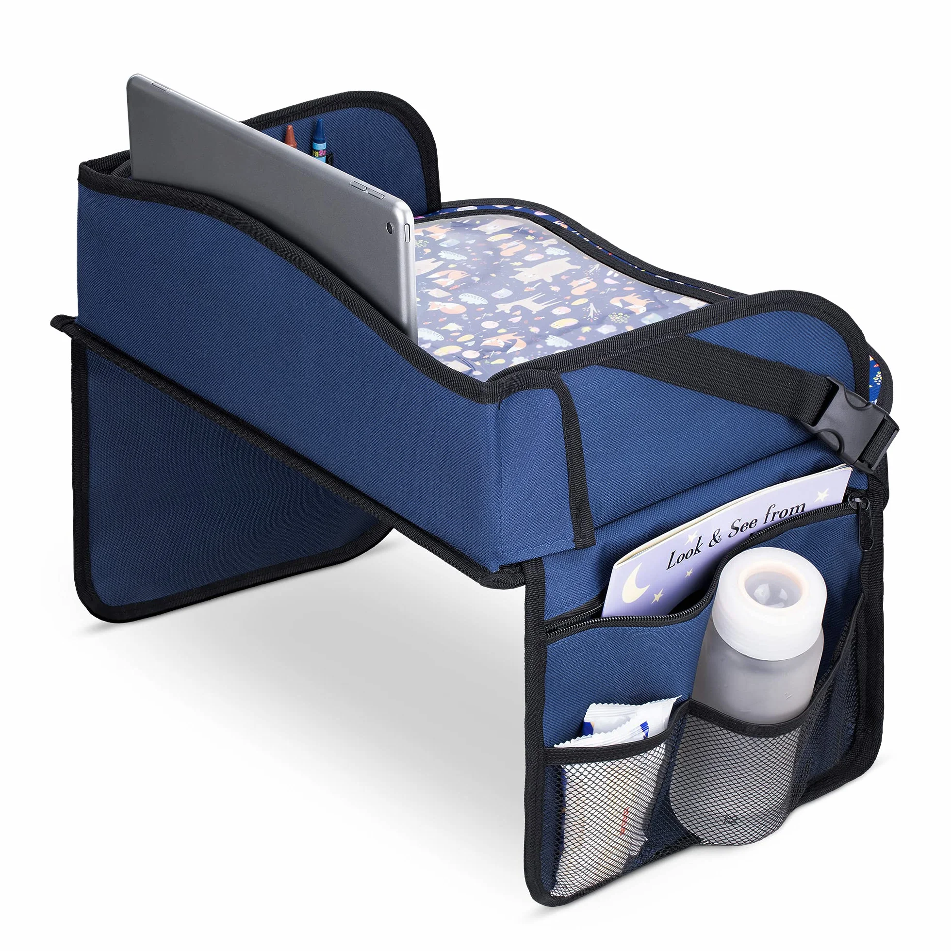 Navaris Tavolino Auto Bambini - Tavolo da Viaggio Pieghevole - Banco da Viaggio per Bimbi - Vassoio Portatablet per Studiare Disegnare in Macchina