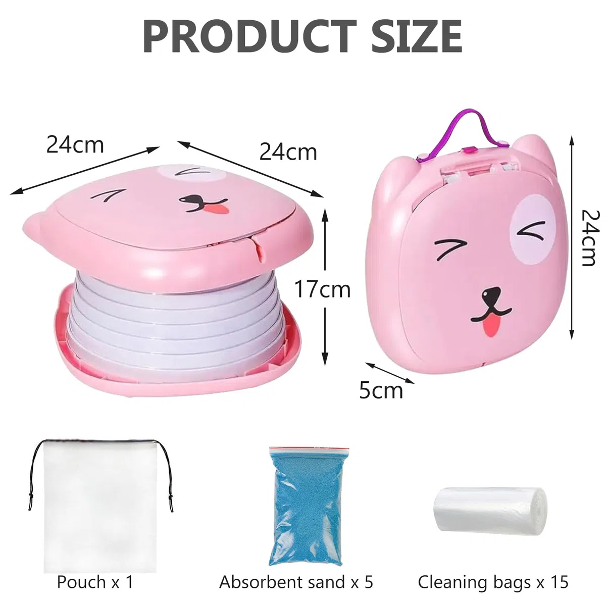 Vasino Portatile per Bambini da Viaggio, Vasino da Viaggio per Bambini con 15 Sacchetti Vasino per Bambini WC Pieghevole Rosa Compatto e Sicuro Ideale per Uso Interno Esterno Auto o Campeggio, Rosa