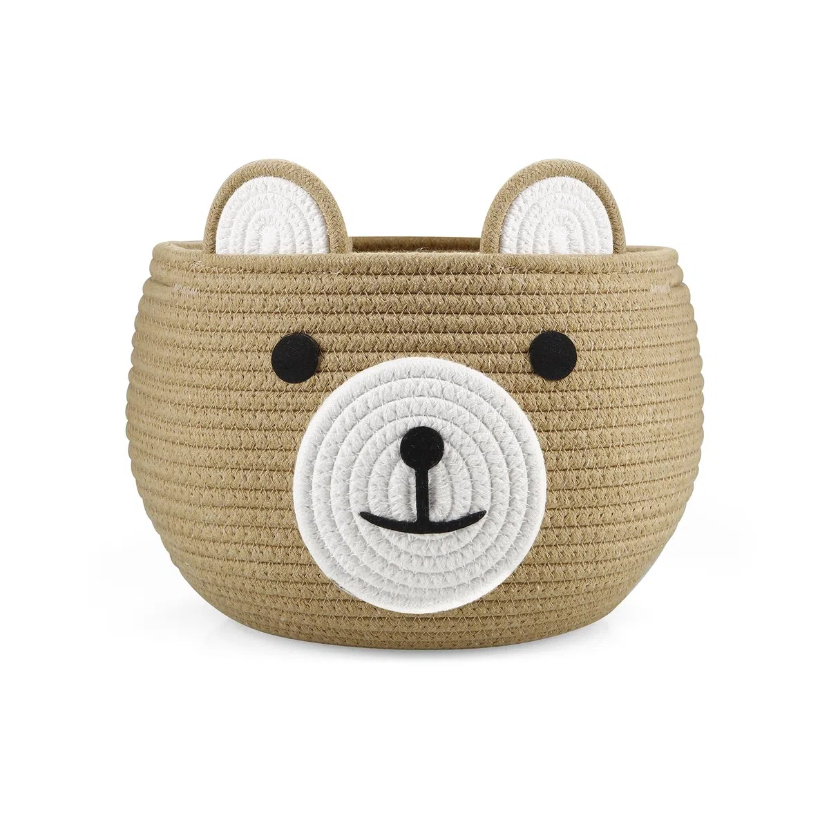 PandaEar Cesto in Corda di Cotone per Bambino, Cesto Regalo per Bambino, Organizzatore per Lenzuola da Nursery con Design Adorabile di Orso per Conservare gli Essenziali per Neonati (Marrone)