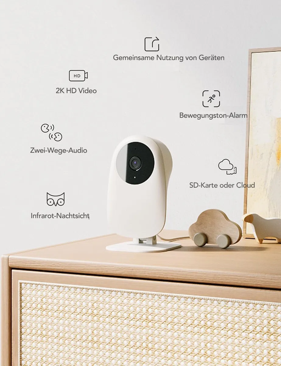 Nooie Telecamera IP Wi-Fi telecamera di sorveglianza 1080P per interni con app e rilevatore di movimento visione notturna per controllare i bambini 2 vie Audio Cloud Service