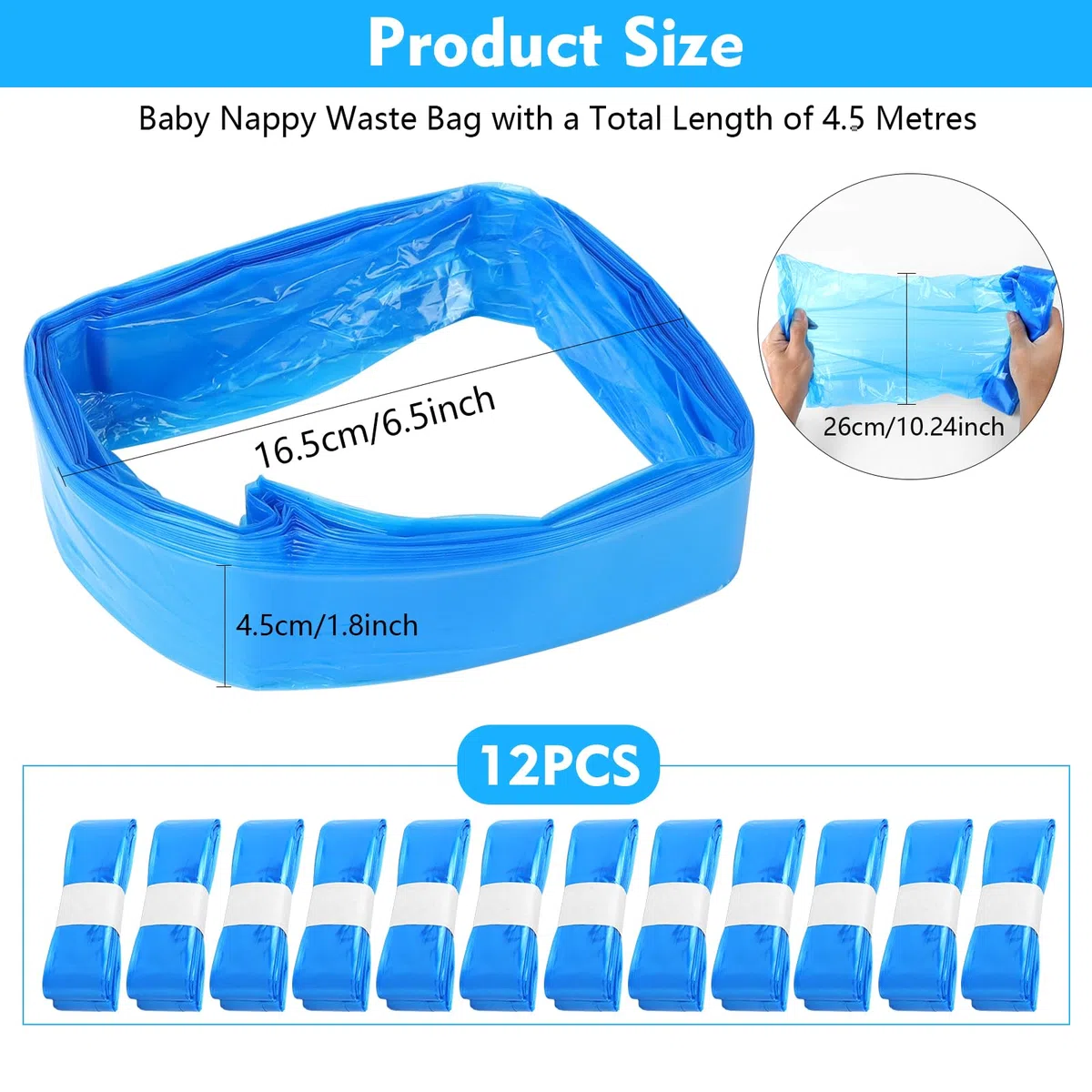 12 Ricarica Mangiapannolini Compatibile con Tutti Tipi di Ricariche, Blocca Odori con 7 Strati Protettivi, Blu
