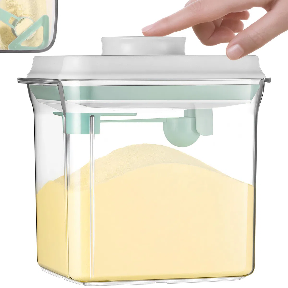 1700ml Dispenser per Latte in Polvere Neonati con Cucchiaio Dosatore, Contenitore Coperchio Pressione Ermetico Resistente Umidità, Porta Lavabile Lavastoviglie & Senza BPA per Caffè, Cereali e Farina