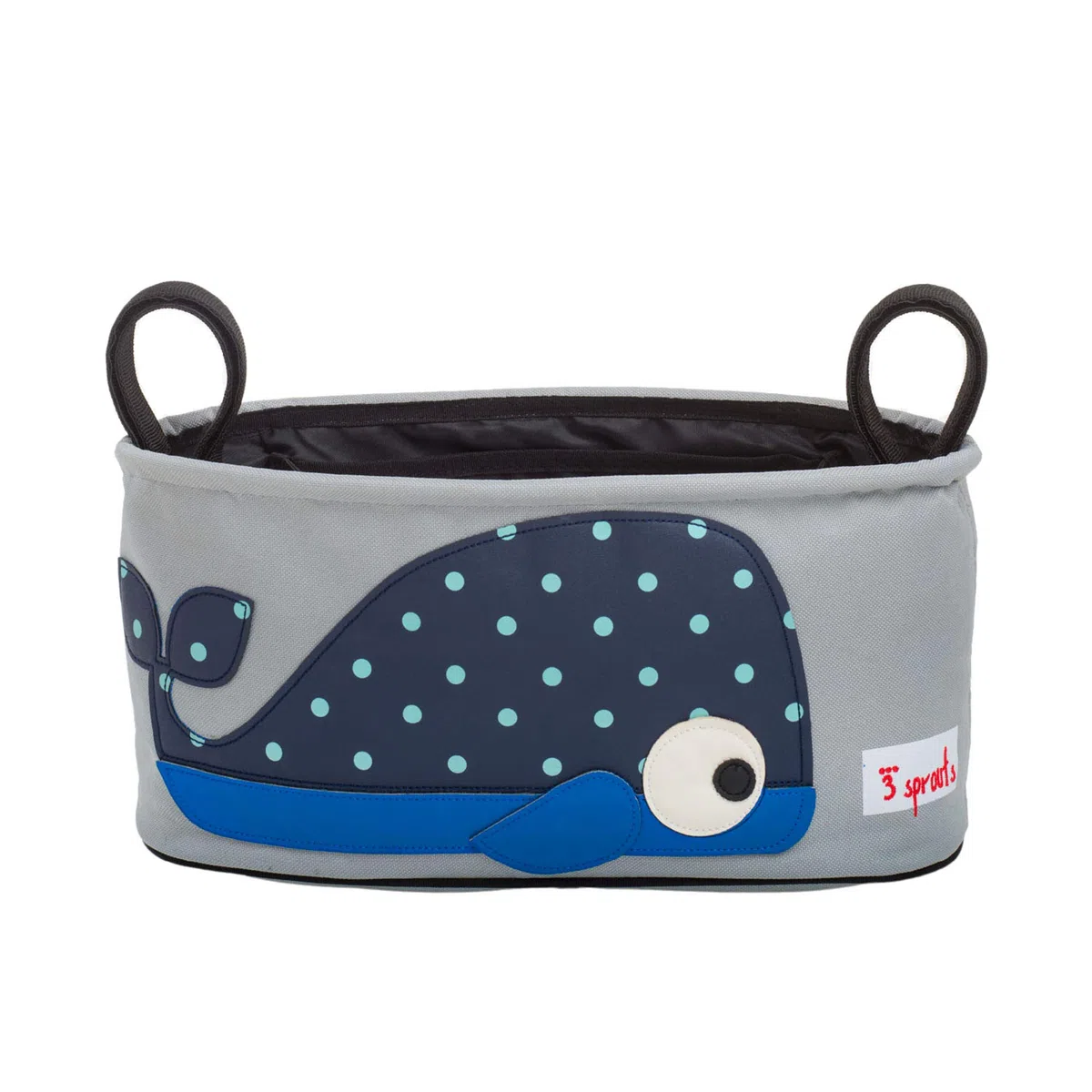 3 Sprouts, Borsa Portaoggetti per Passeggino, con Imbottitura, Adatta ad ogni Passeggino, Ideale per Contenere Oggetti e Giochi, Decorata con Balena Blu, 15x32x13 cm