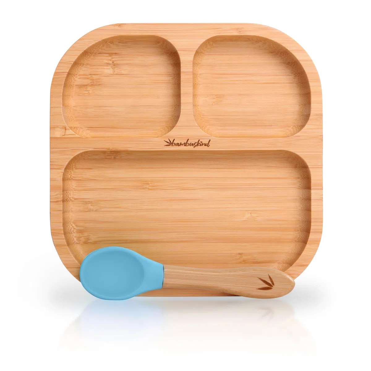 SkyblueI - Piatto per bambini con ventosa, con ricette Ebook I piatto antiscivolo in bambù con cucchiaio, set di stoviglie per bambini per imparare a mangiare, senza plastica nociva