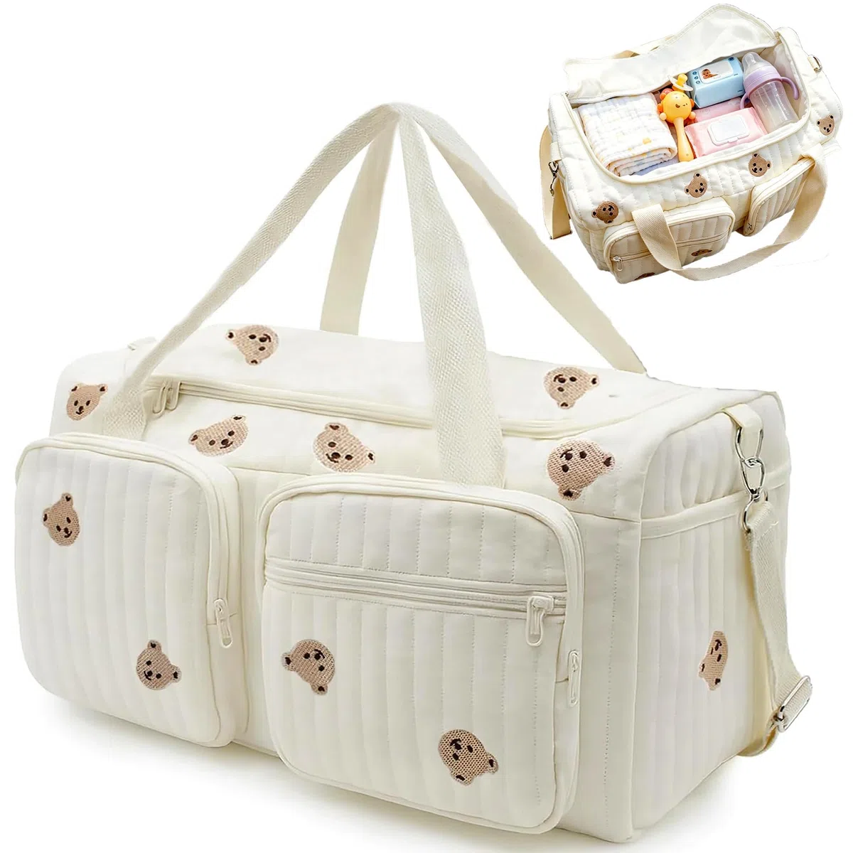 Borsa fasciatoio, borsa per ospedale, per nascita, grande borsa per il cambio del passeggino, borsa per il cambio della mamma, in cotone con ricamo, borsa da viaggio per il viaggio, la nascita in