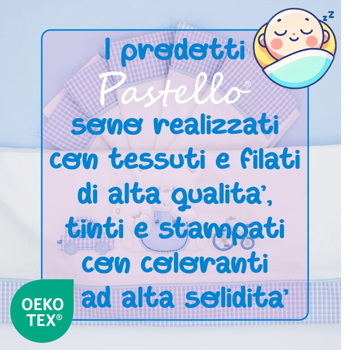 PASTELLO - Coordinato Lettino 3 Pezzi, 100% Cotone per Neonati, Completo Lenzuola con Ricamo (Art. LL2F, CIELO)