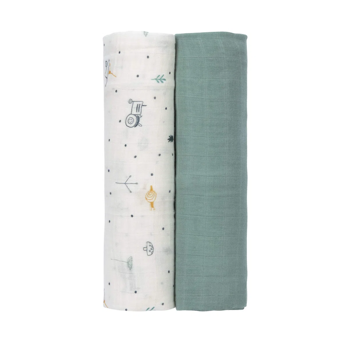 LÄSSIG Panno per ruttini per neonati in mussola set di 2 pezzi in cotone 120 x 120 cm/ Heavenly soft Swaddle XL Garden Explorer Tractor