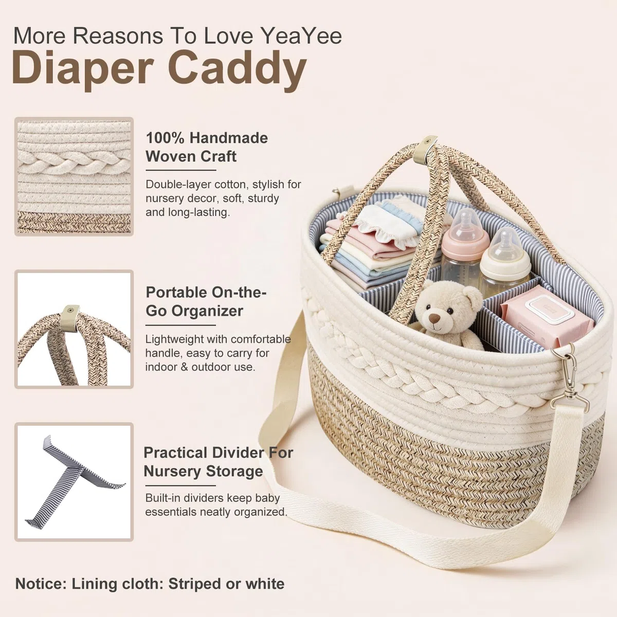 Organizzatore per pannolini per bambini, cestino portaoggetti con scomparti intercambiabili, 100% tela di cotone portatile, per cambiare il pannolino, regalo per la nascita