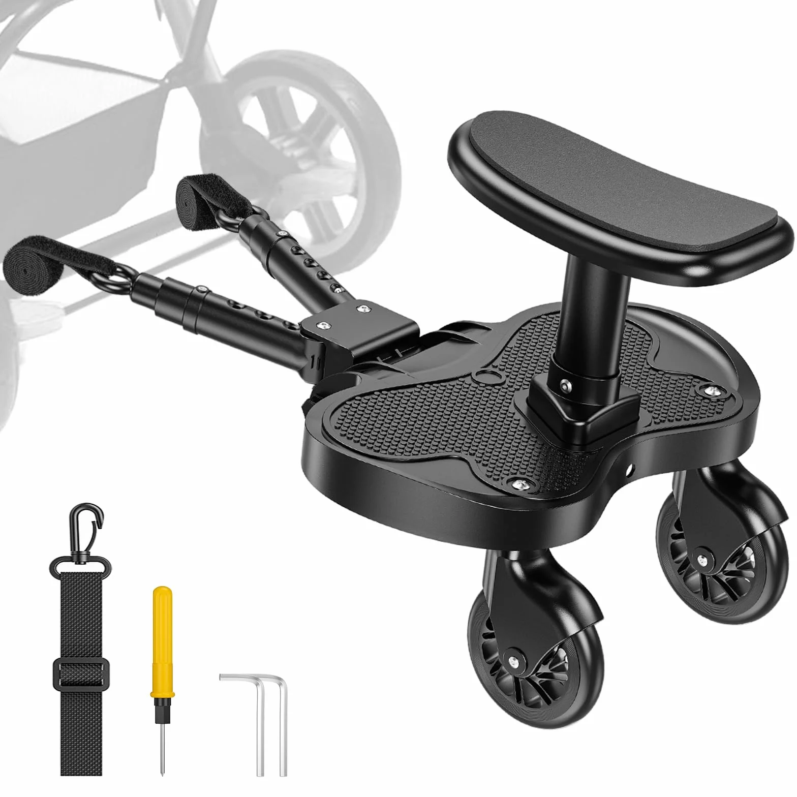 pedana passeggino universale Con Sedile, Portatili Seggiolino Passeggino Secondo Bambino, Compatibile con il 99% Delle Carrozzine, per Bambini Da 2 A 6 Anni Portata 25 kg