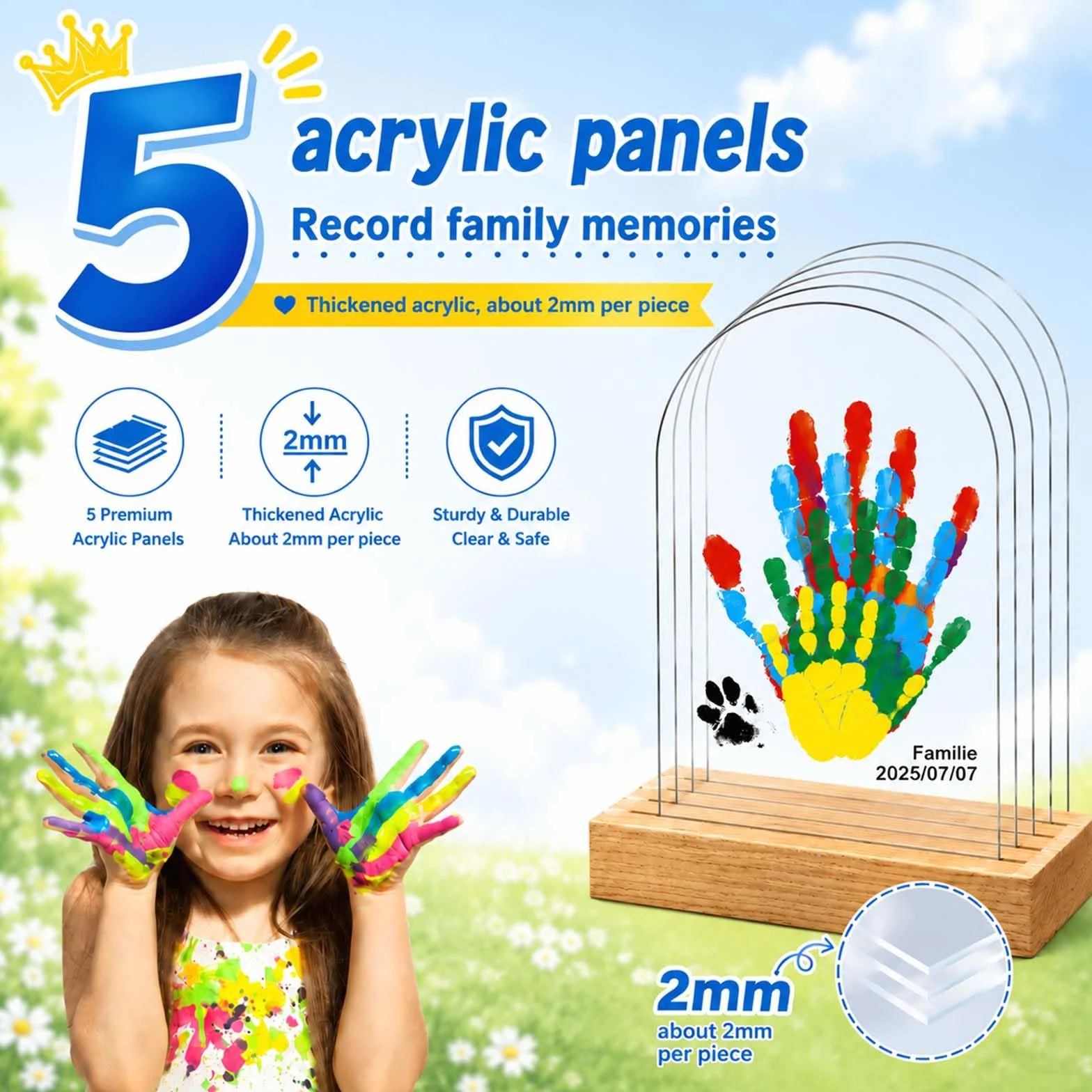 Kit Impronte Famiglia per 5 Persone, Set Impronte Mani e Piedi Bambino, Colori a Dita Non Tossici, Regalo Nascita Personalizzato per Neonati e Bambini, Idea Regalo di Natale