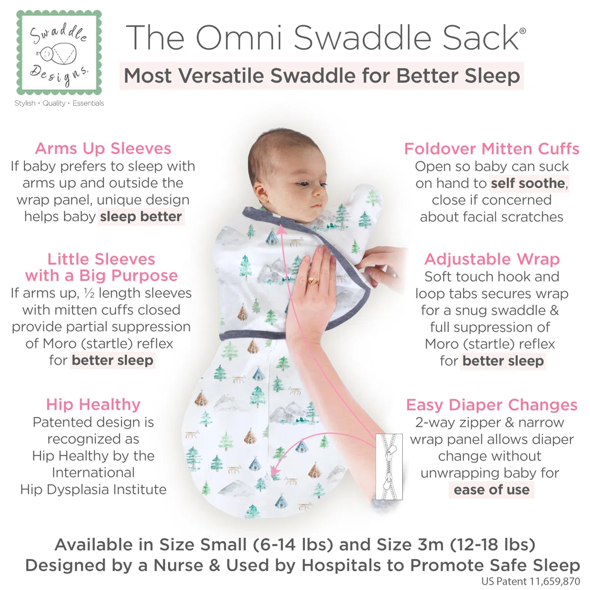 SwaddleDesigns Av2023-swaddledesigns-s Small Mo-b4a4418a Sacco a Pelo Avvolgente, Acquarello, Montagne e Alberi, (6-14 Pound) Unisex-Bimbi