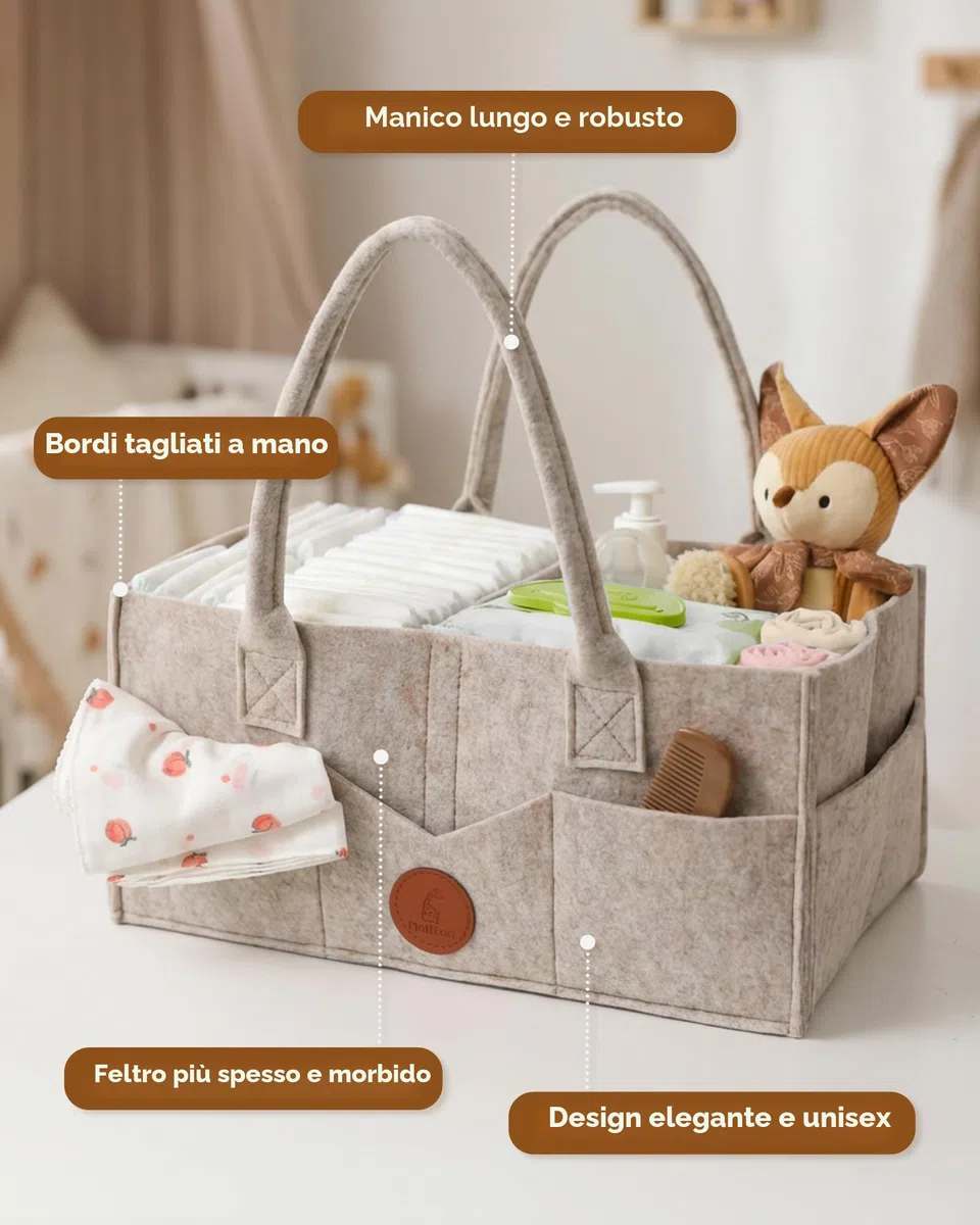 Maliton Organizer Fasciatoio per Neonati, Cestino Porta Pannolini, con Scomparti Rimovibili, Borsa per Pannolini come baby shower, Cachi