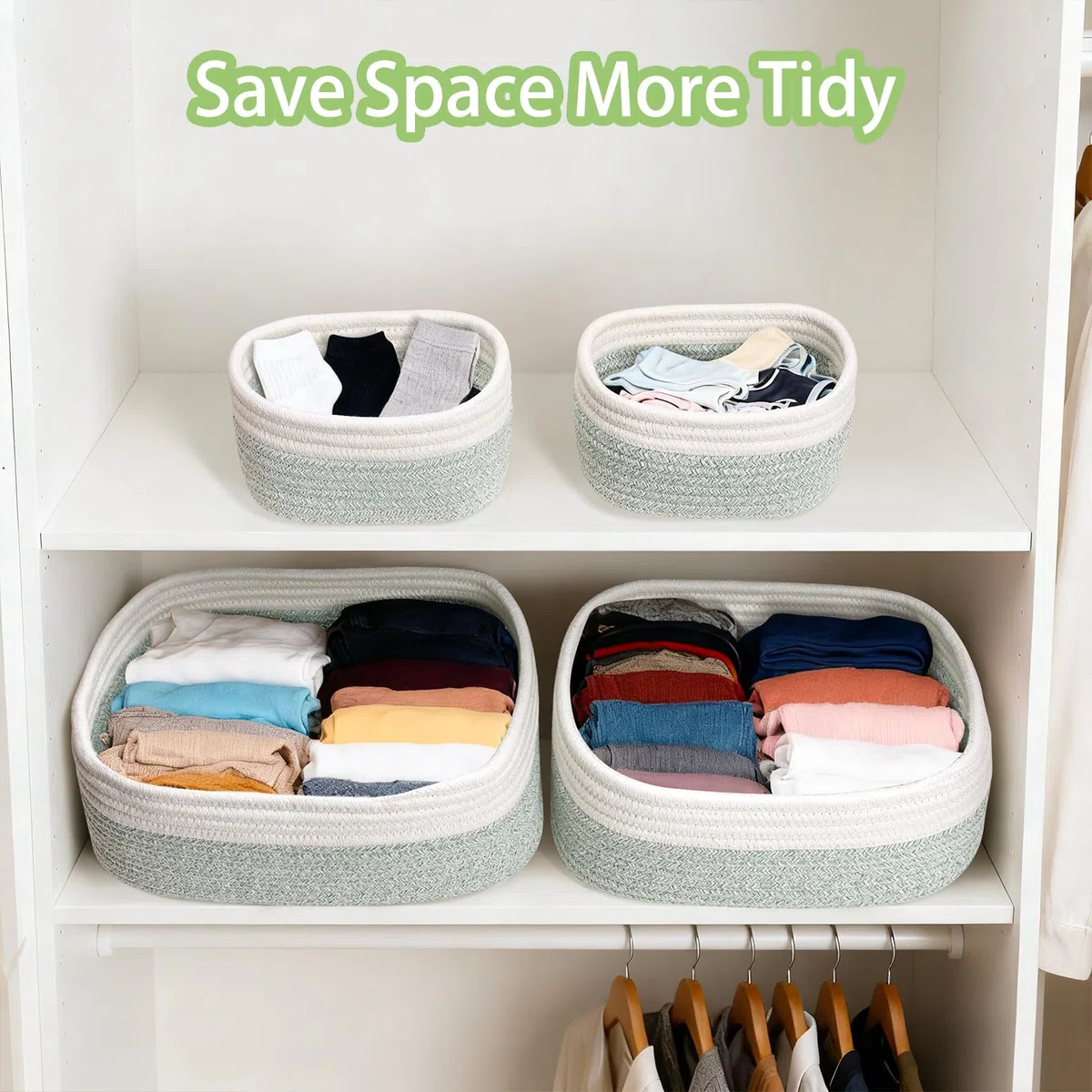 Withosent Set di 4 Cestini Portaoggetti Intrecciato in Corda di Cotone, Cesto Porta Giochi Bambino Bagno, Impilabile Organizer Fasciatoio, Decorazione Cestini Stoccaggio per Cameretta Salotto Ufficio