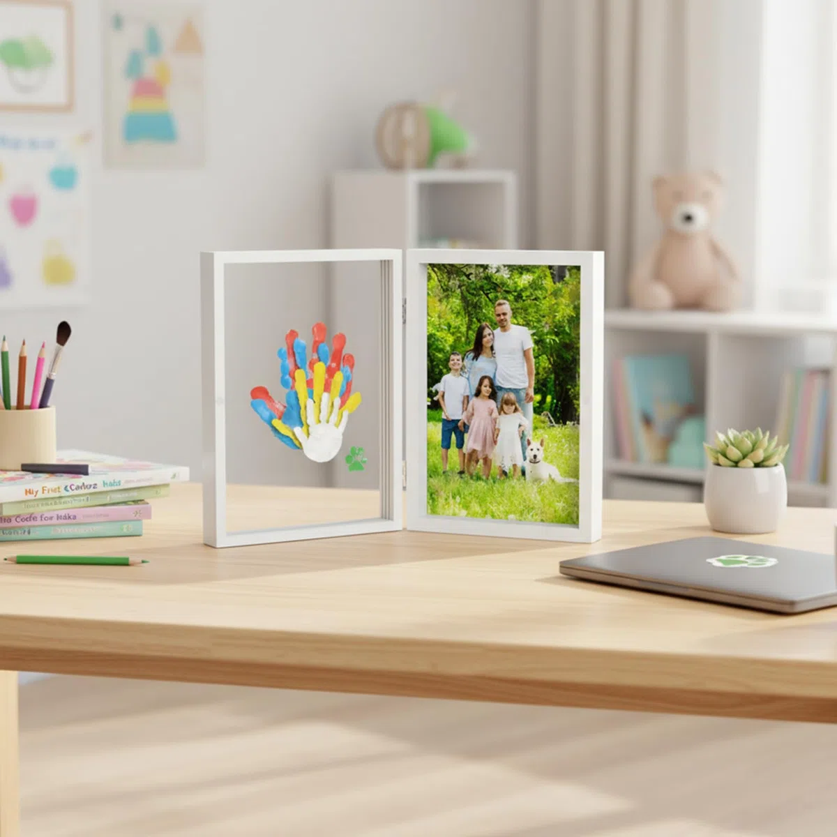 Set di impronte a mano per tutta la famiglia – Cornice con spazio per 4 membri della famiglia – per l'impronta a mano del bambino e come regalo di famiglia unico
