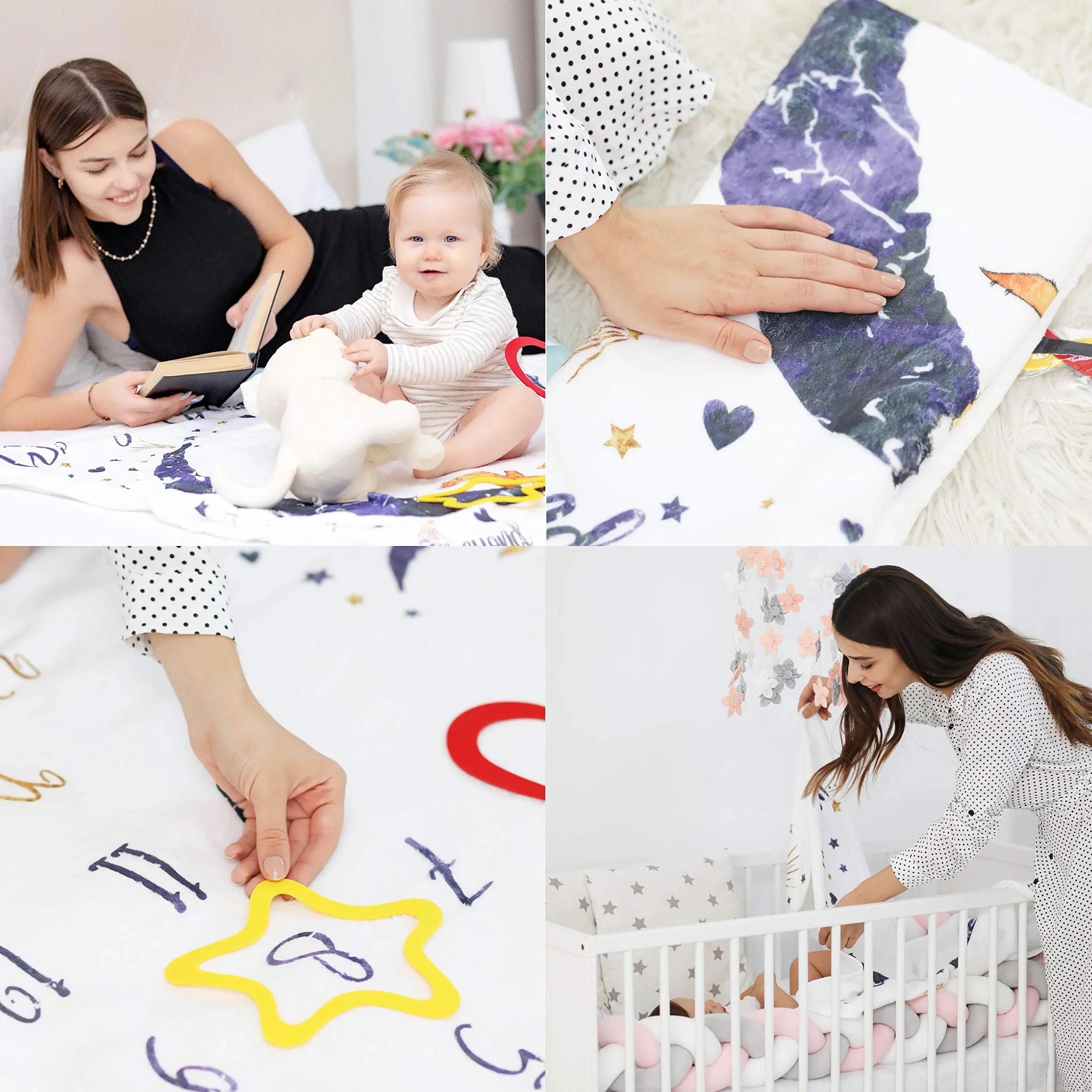 ODOXIA Coperta Mesi Neonato Maschio O Femmina, Unisex | Coperta Mesi Bambino Con Immagini | Regalo Personalizzato Per Neomamme | Traccia La Crescita E L’età | Morbida, Spessa, Grande