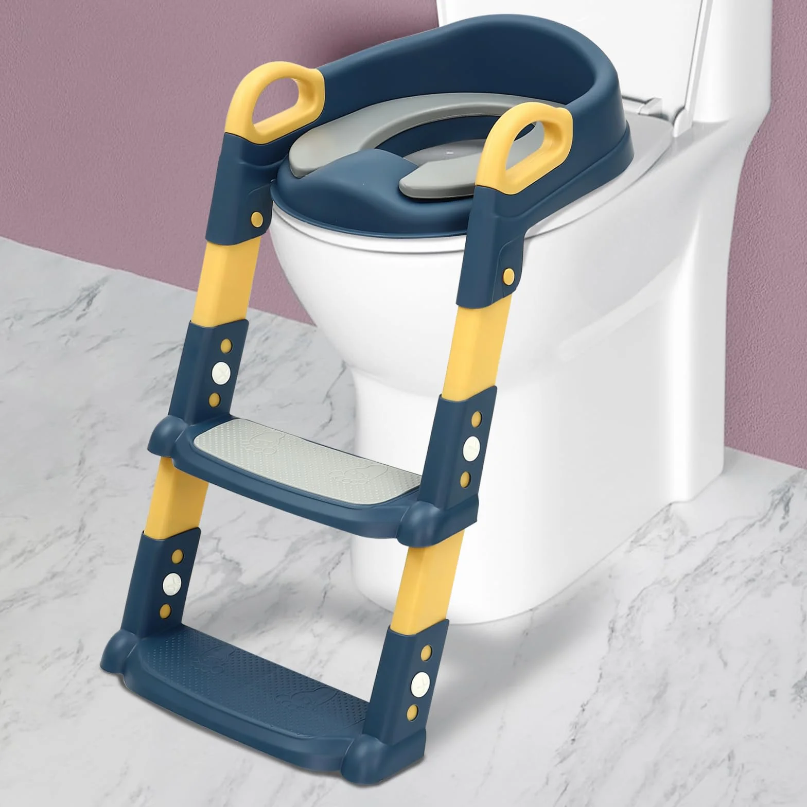 Sedile WC con scala per bambini, sedile WC a gradini per bambini, trainer per WC, scala per WC per bambini, altezza regolabile, blu
