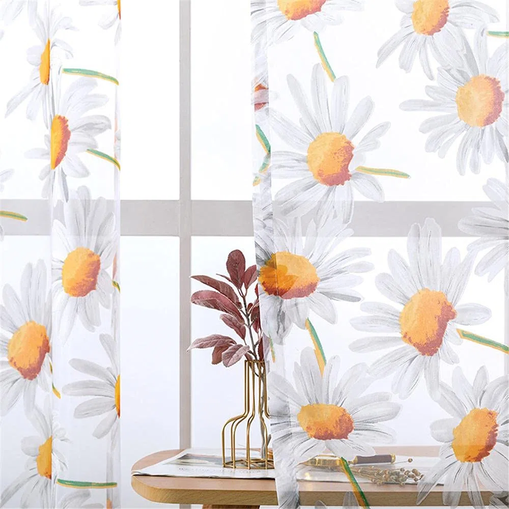 Tende in voile, con occhielli per finestra, motivo margherite, per camera da letto, soggiorno, porta, 1 pannello, 100 x 270 cm
