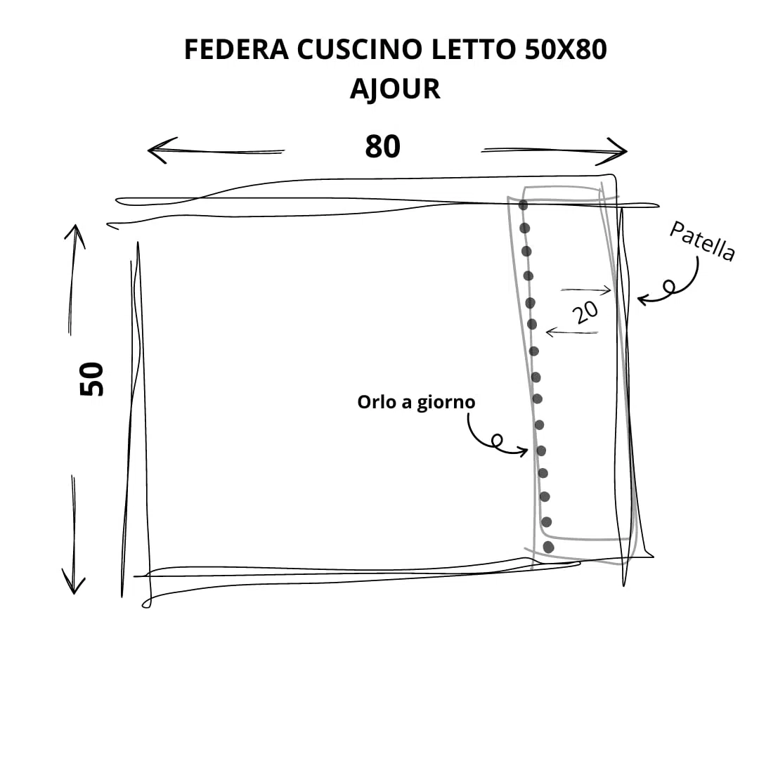 Cuore di lino - Federa letto in puro lino 100% Made in Italy Ajour naturale 50x80cm
