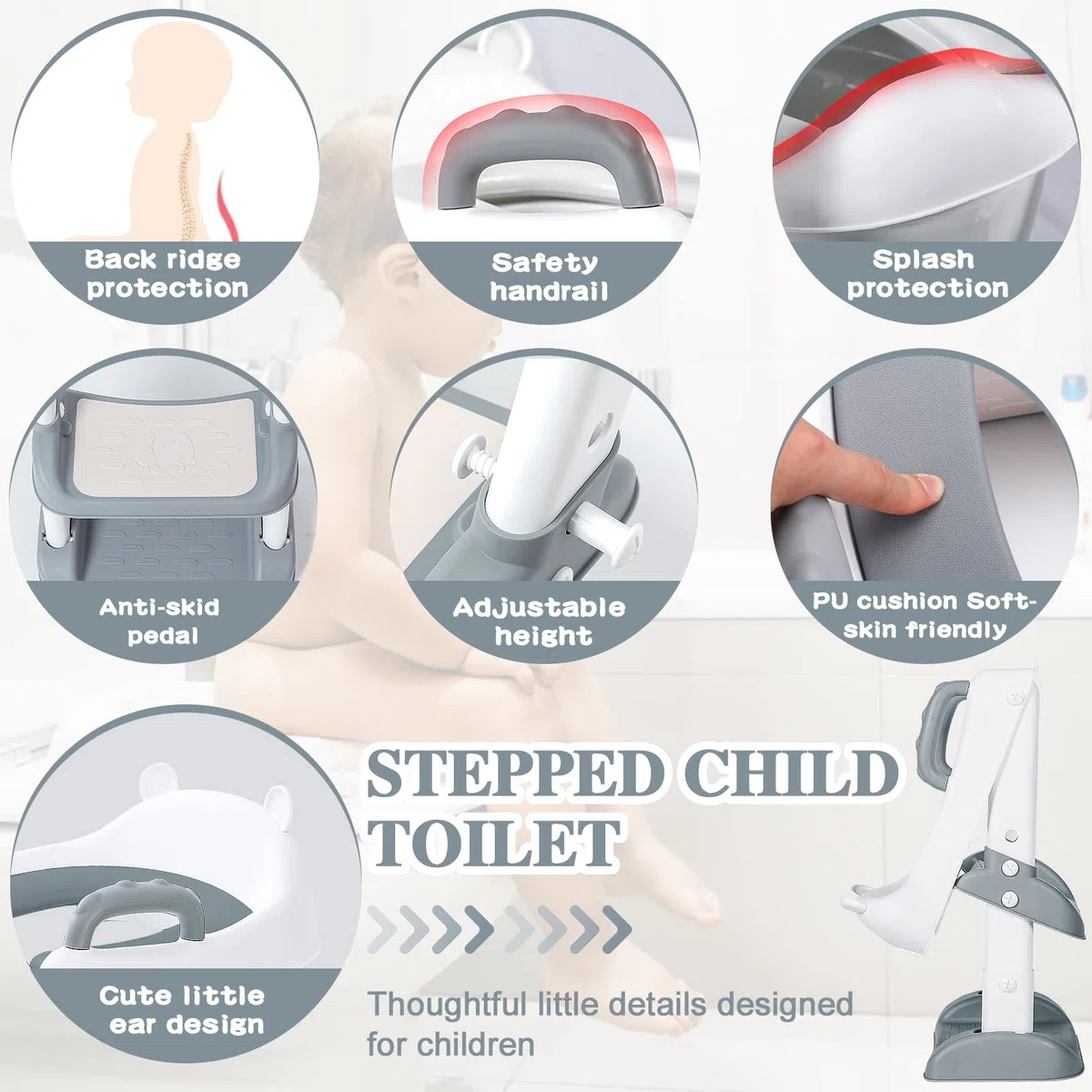 Riduttore WC per Bambini, Water con Scaletta, PU Morbida Seduta Imbottita, Pieghevole, Antiscivolo, Adatto per Tazze a V, U Oppure O