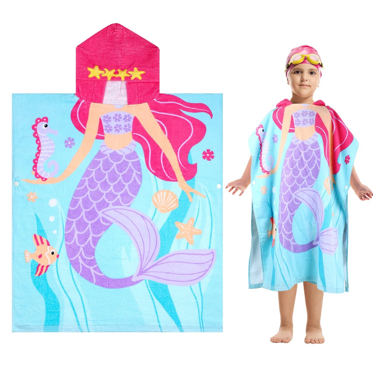 Poncho da bagno per bambini, asciugamano da bagno con cappuccio per bambini in cotone al 100%, asciugamano da bagno per bambini e bambine, asciugamano da bagno grande per bambini, 70x60CM