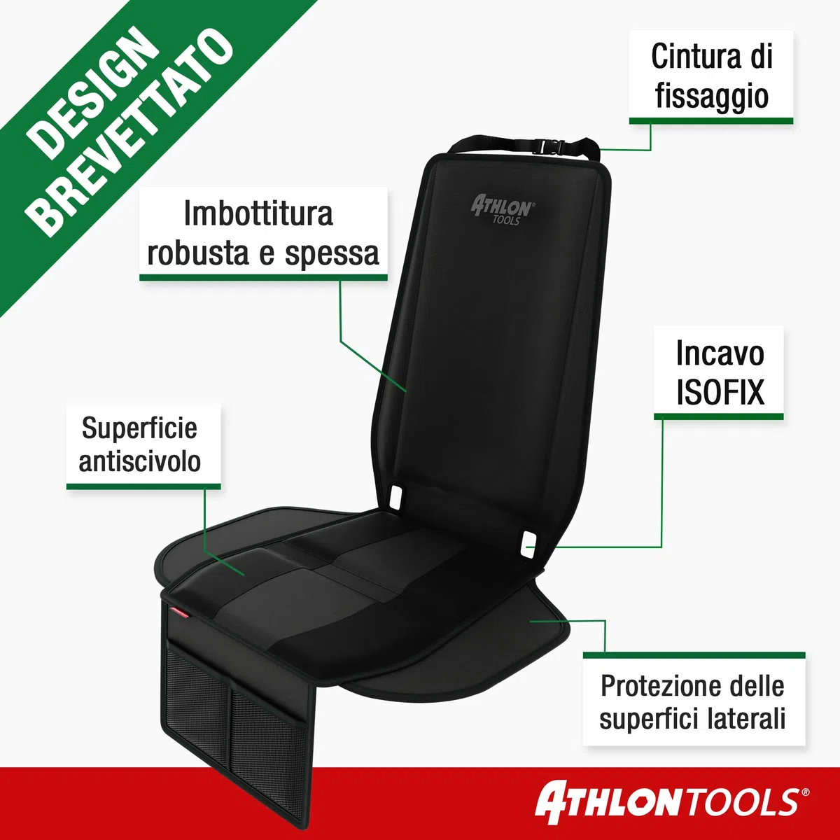 ATHLON TOOLS Tappetino per seggiolino per bambini con protezione laterale, vestibilità ottimale, compatibile con Isofix, imbottitura spessa, ovetti e rialzi per seduta, design brevettato di Amburgo
