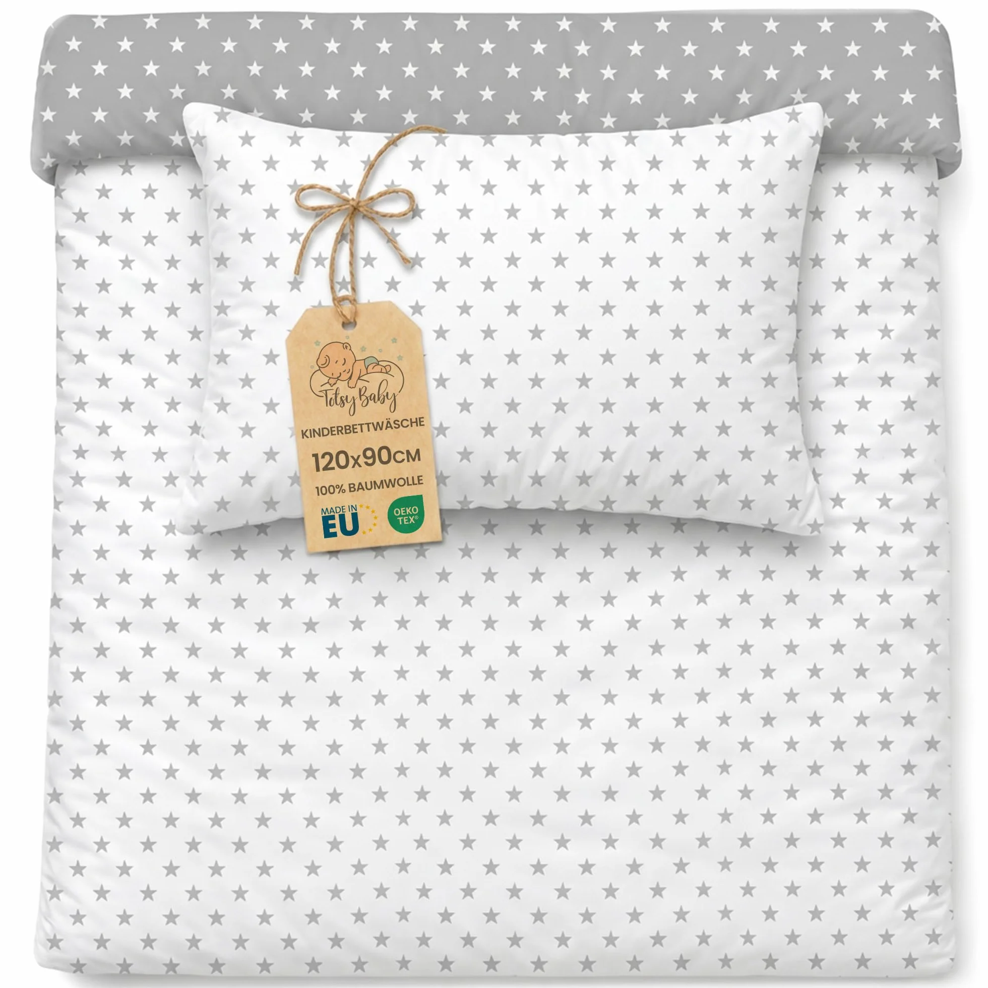 Totsy Baby Copripiumino lettino neonato 90x120 cm - Cotone parure di copripiumini bambino e bambina per culla Set lenzuolo per piumino 90 x 120 cm con federe 60 x 40 cm Oeko-Tex