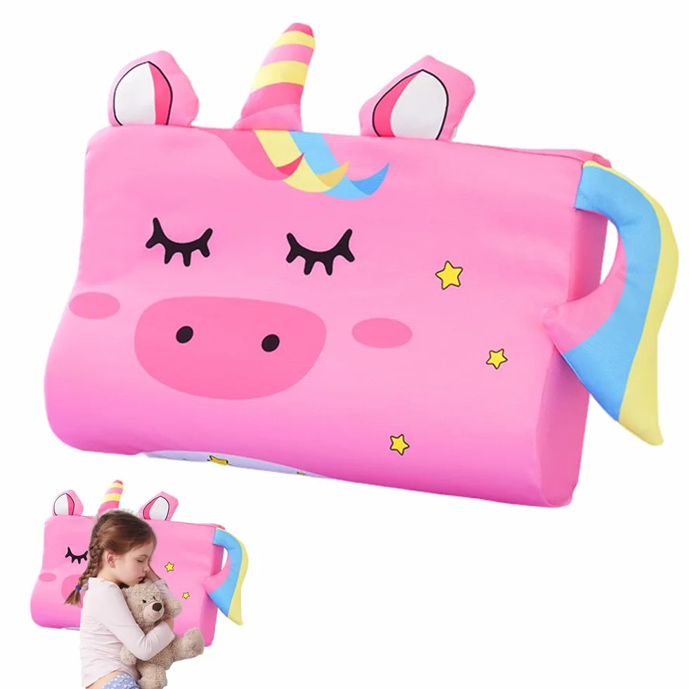 Cuscino Memory Foam Bambini, 45 x 27 cm Cuscino per Bambini 3 Anni, Motivo Leone Cuscinobambini, Ergonomico Cuscinobambino 2 Anni, Cuscinoperbambini con Federa (Unicorno)