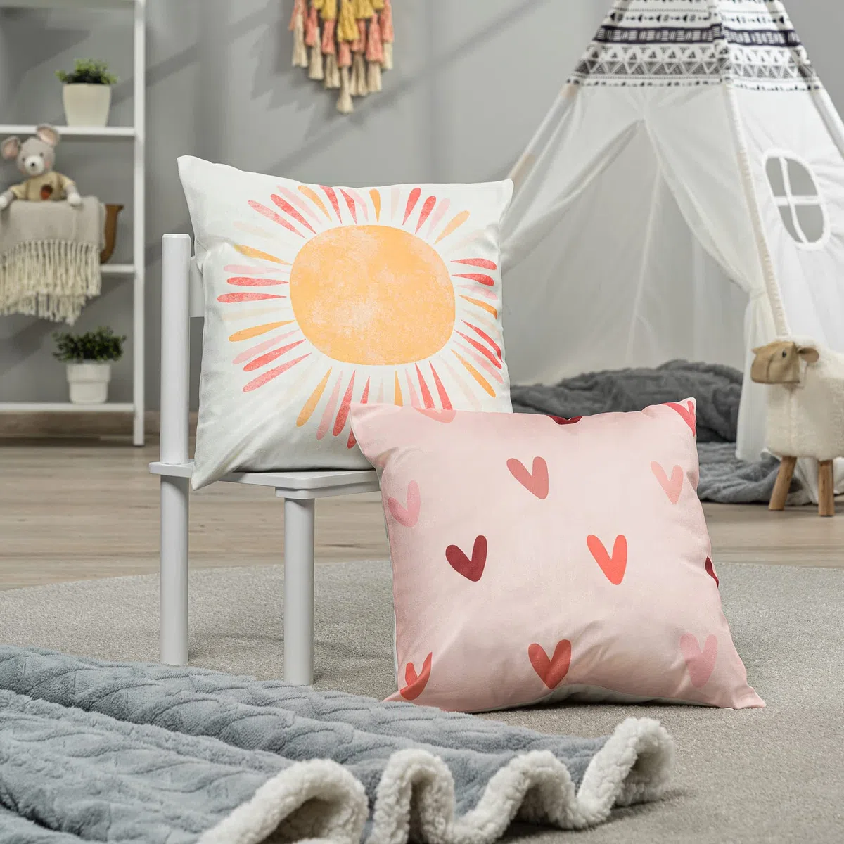Paco Home Set di 2 federe 45x45 Cuscino Cuscino Fodera Asilo Nido Ragazze Ragazzi Bambini Deco Sole Cuore Camera Bambino