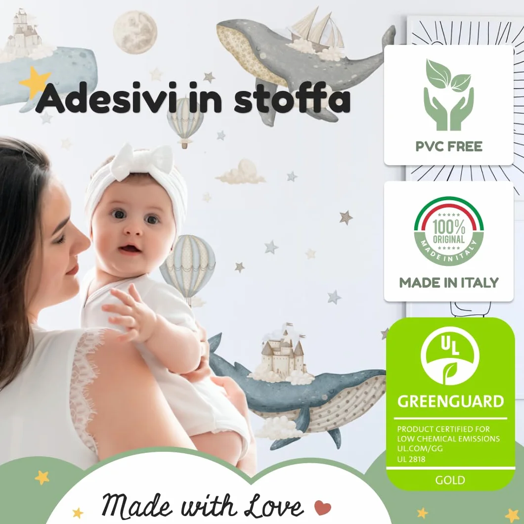 kina - Adesivo Murale Bambini Decorazione Parete Cameretta R00645 - Materiale Eco-Tessuto, Ecologico Anallergico, Riposizionabile, Effetto Carezza, Asilo Nido - Grafica Savana e Misura 120x30 cm