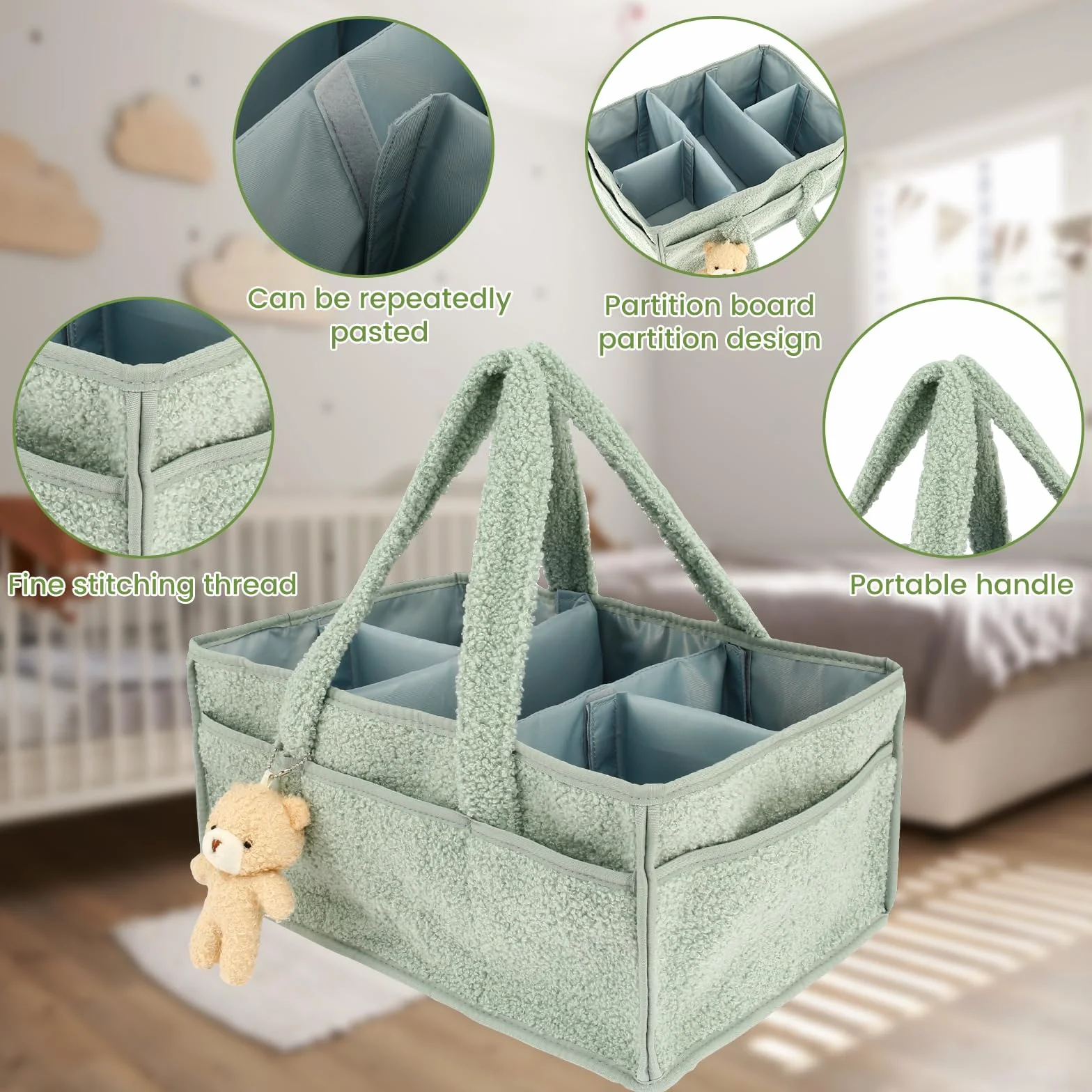 Caddy per pannolini, organizer caddy per pannolini, elegante cestino portaoggetti per gli essenziali del neonato e il cambio pannolini, regalo per la lista del baby shower, 38 x 25,4 x 17,8 cm, caddy