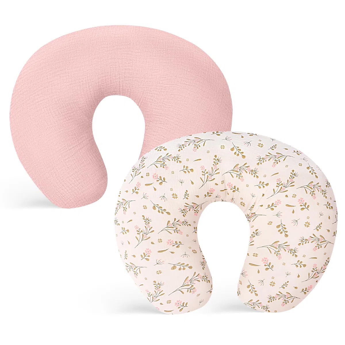 Winmany 2 confezioni di fodere per cuscino per l'allattamento in mussolina, morbide fodere per cuscino per l'allattamento in cotone per neonati, regalo per doccia per ragazzi e ragazze (rosa + fiore)