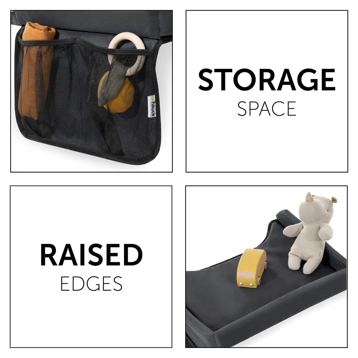 hauck Play on Me, Grigio - Vassoio da Viaggio per Bambini per Seggiolino Auto Gruppo 1, Tavolino Gioco Organizer con Tasche Portaoggetti, con Cintura Regolabile