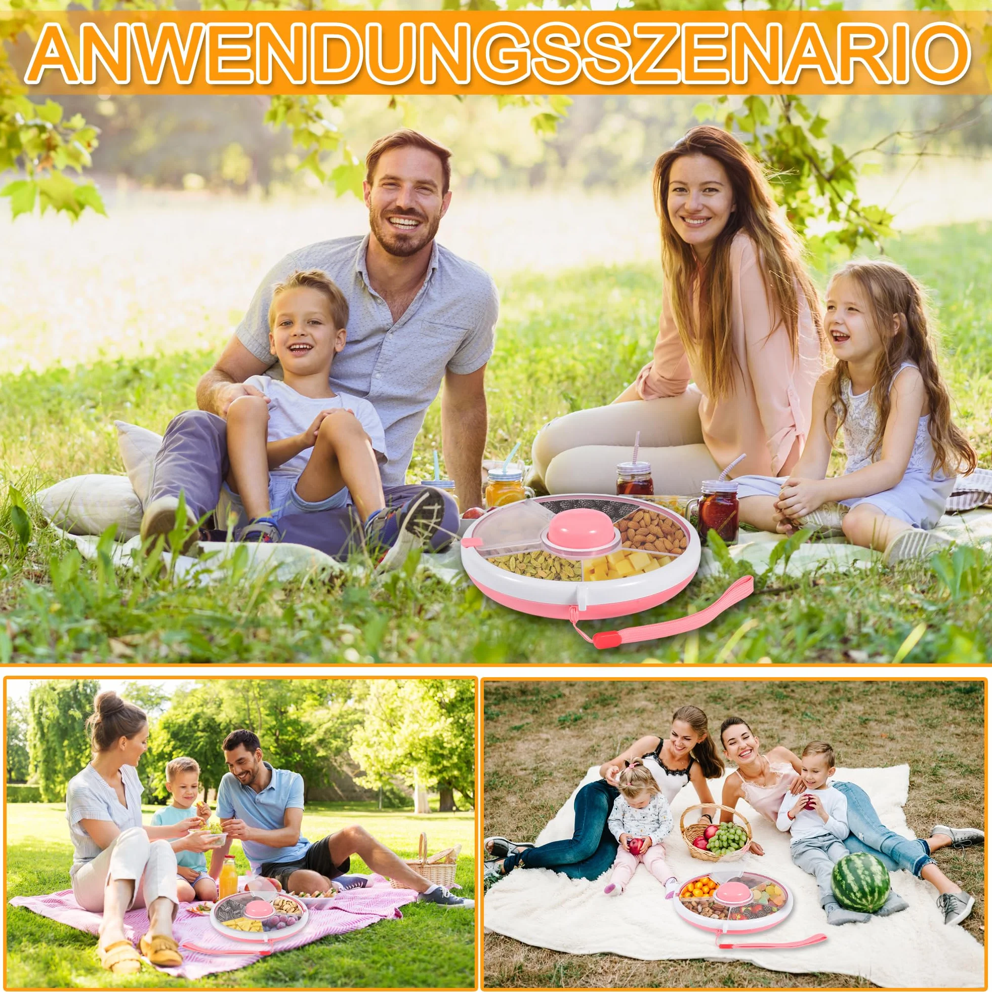 Snack Spinner - Contenitore per snack per bambini, con scomparti, rotondo, riutilizzabile, per snack, melone, caramelle, frutta