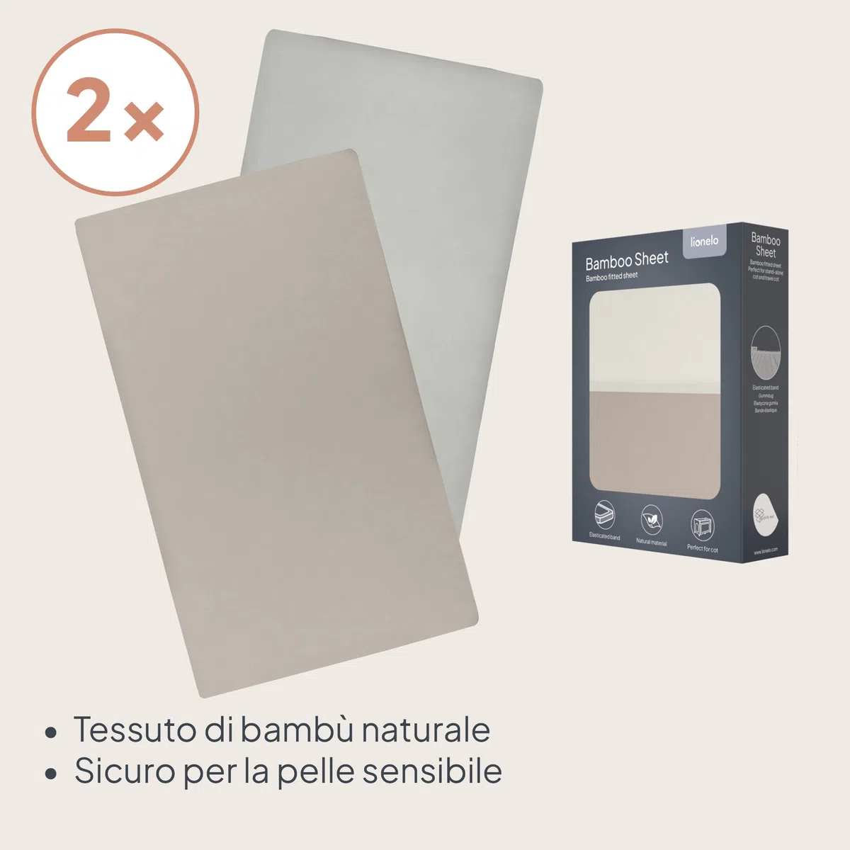 LIONELO Lenzuola con angoli per lettino neonato, Set da 2, 118x60 cm, Cotone di bambù naturale, Traspiranti, Ideali per materasso di lettino, lettino da viaggio/Campeggio o culla