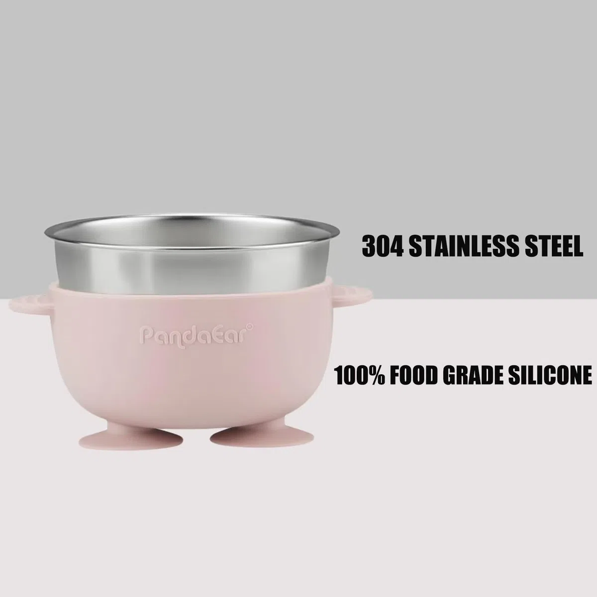 PandaEar Set Pappa 6-in-1 in Acciaio Inox per Bambini | Piatto Diviso con Ventosa, Ciotola, Bicchiere con Cannuccia, Bavaglino, Cucchiaio e Forchetta | Accessori per l'Autosvezzamento Senza BPA (Rosa)