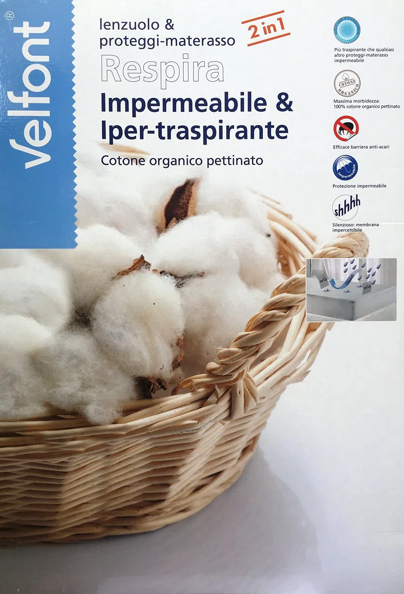 Velfont Lenzuolo & Proteggi-Materasso Respira Impermeabile & Iper-Traspirante Lettino 60X120 col. Bianco