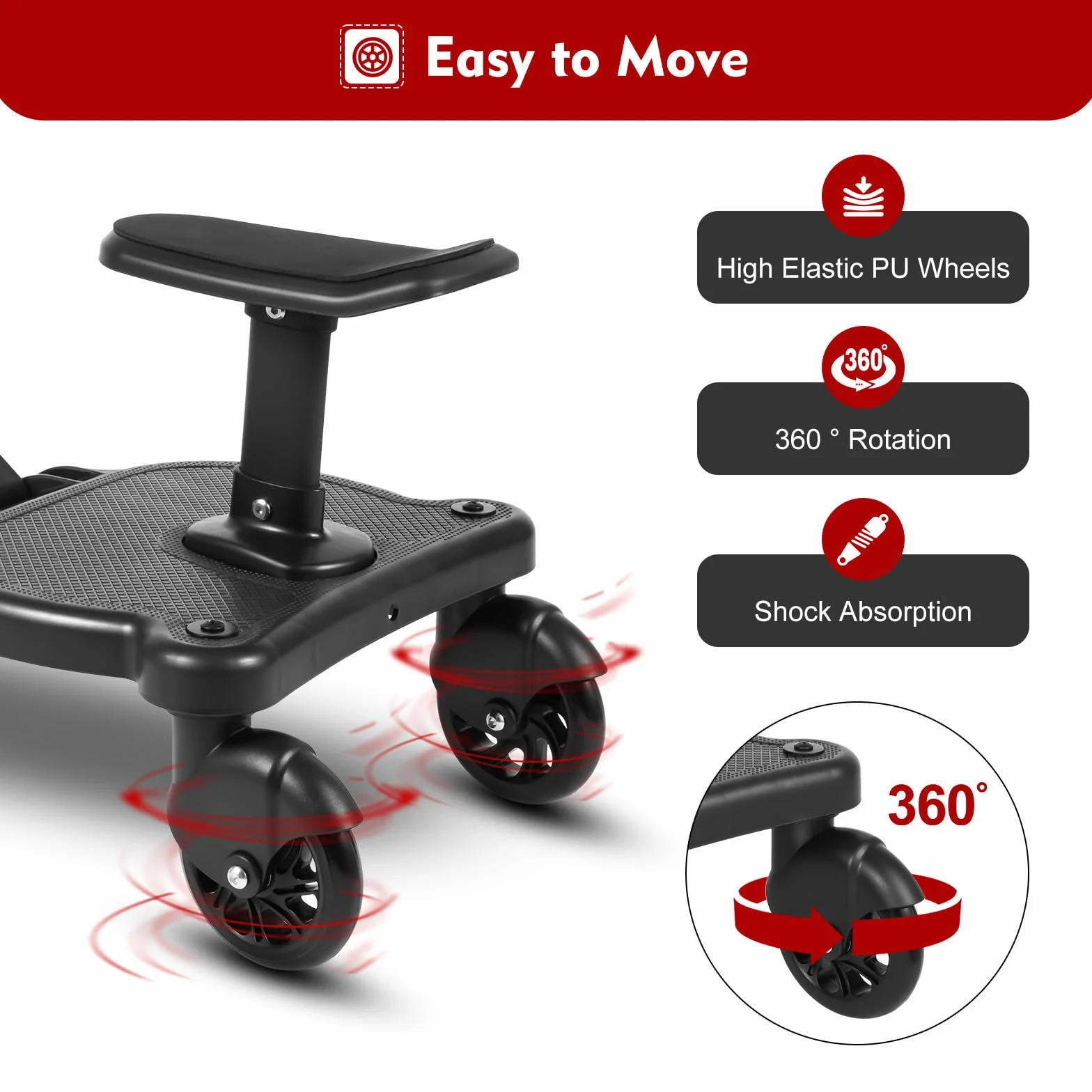 Pedana Passeggino Universale, Pedana Passeggino, Pedana per Passeggino Universale, Carico Max 25kg, Accessori Passeggino con Cuscino, Passeggino Gemellare per Passeggiate, Giochi e Spesa