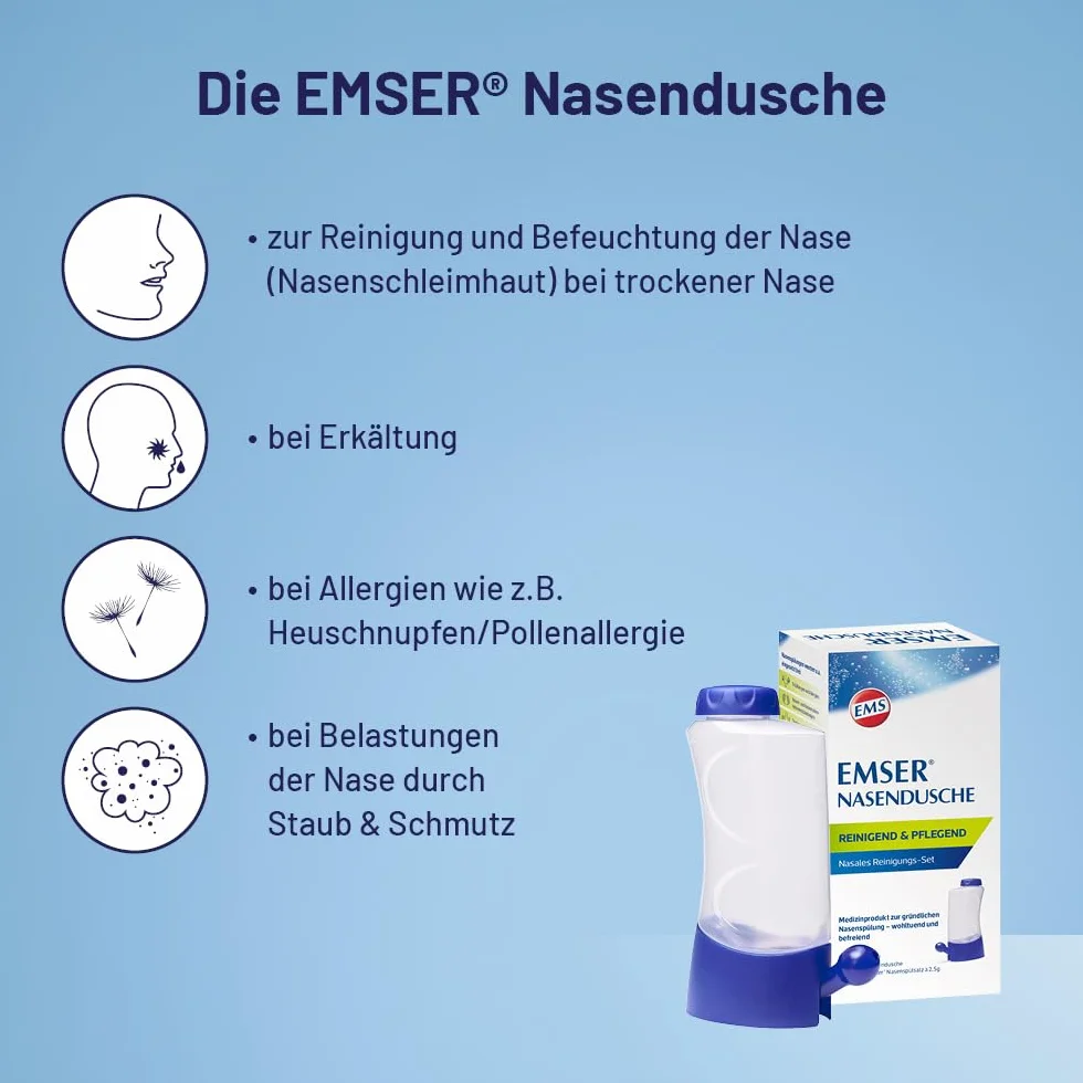 EMSER Nasendusche nasales Reinigungs-Set mit Spülsalz-Beuteln, 1 pz Doccia nasale