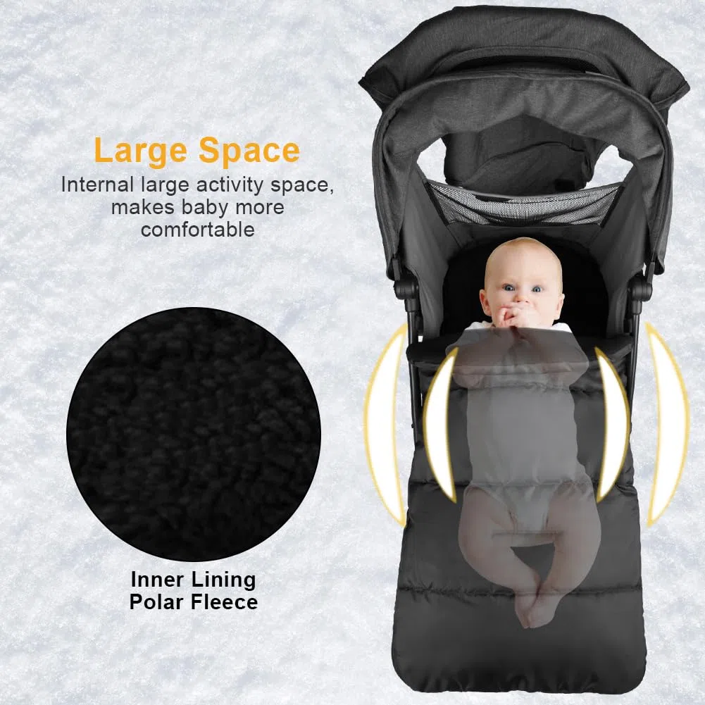 Vicloon Coprigambe Passeggino, Sacco Termico Passeggino Universale, Fodera in Pile Polare, Sacco Passeggino Invernale con Cerniera, Impermeabile, Antivento, Lavabile in Lavatrice(Nero)