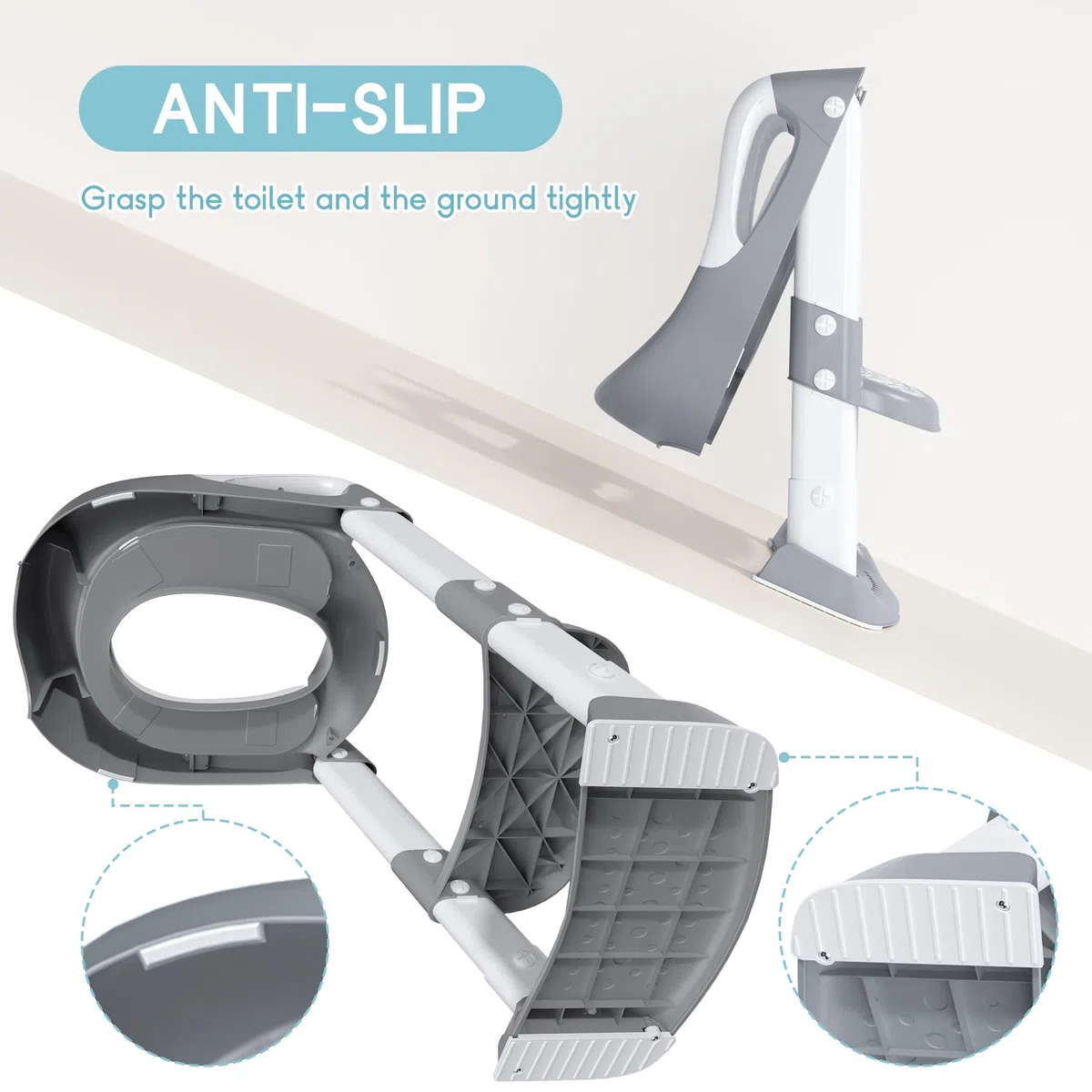 COOSEYA riduttore wc bambini con gradini, sedile per wc bambino Richiudibile Paraspruzzi antiscivolo Imbottitura morbida Maniglie di sicurezza (grigio)