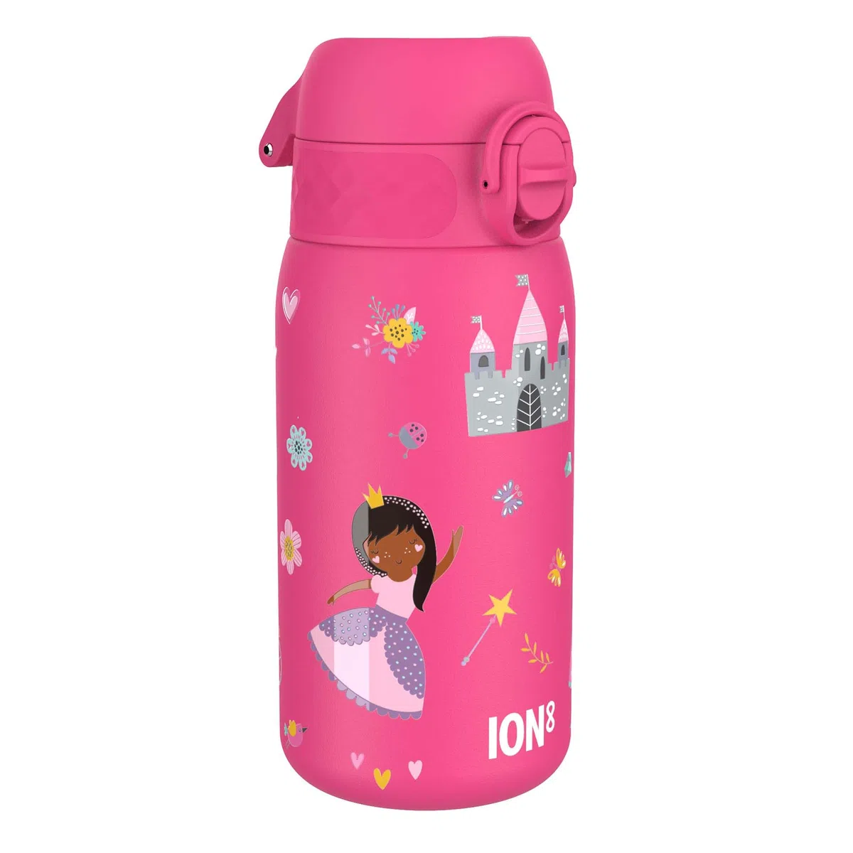 Ion8 Borraccia Inox Leggero per Bambini, 400ml, Non Isolato, a Prova di Perdite, Facile da Aprire, Serratura Sicura, Lavabile in Lavastoviglie, Facile Pulizia, Durevole e Antigraffio, Principessa