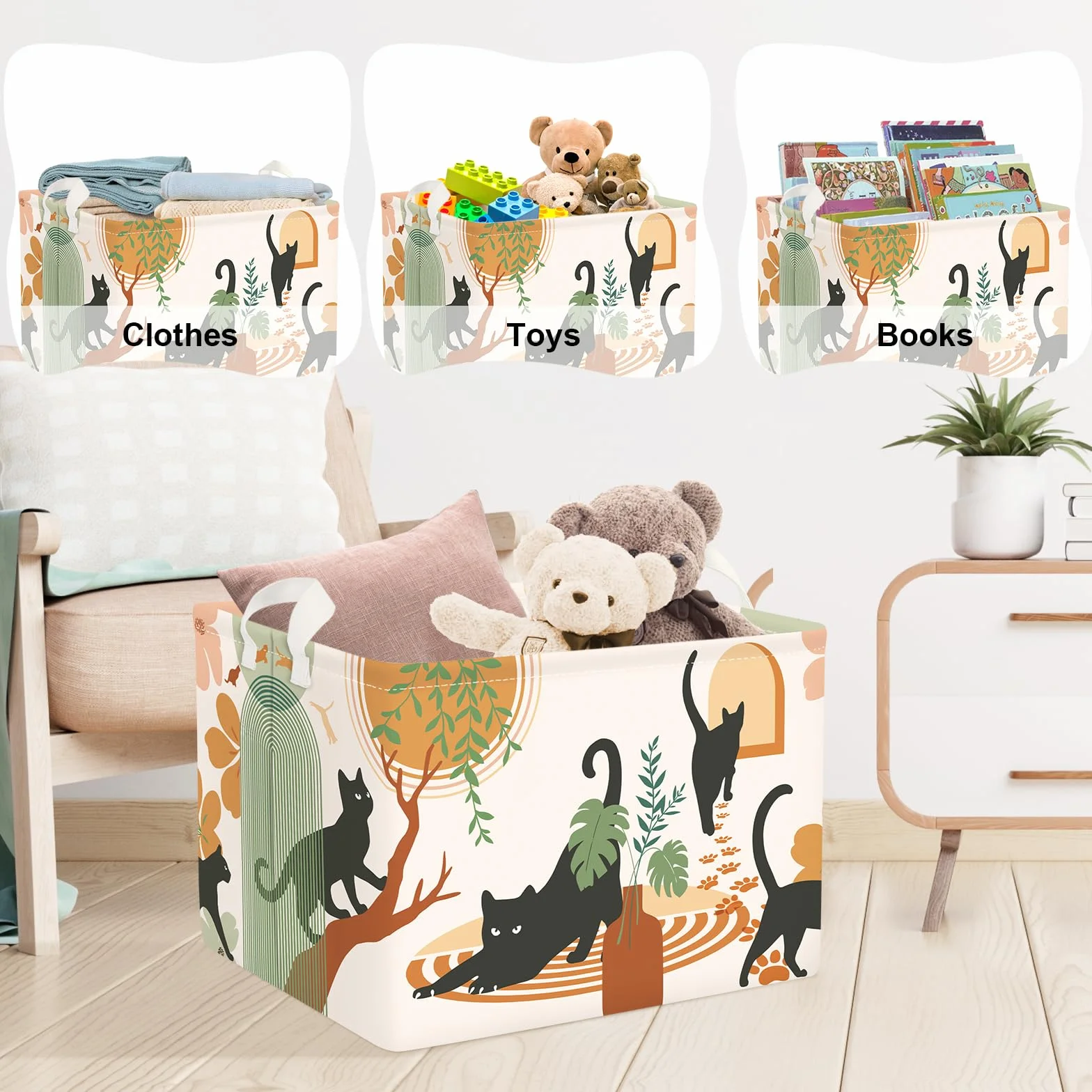 Clastyle Ceste Biancheria Bambini Gatto Boho Cestino Giocattoli Vestiti Impermeabile per Uomo Donna Cestino Portaoggetti per Bagno Cameretta Bucato, Marrone, 40x30x30 cm