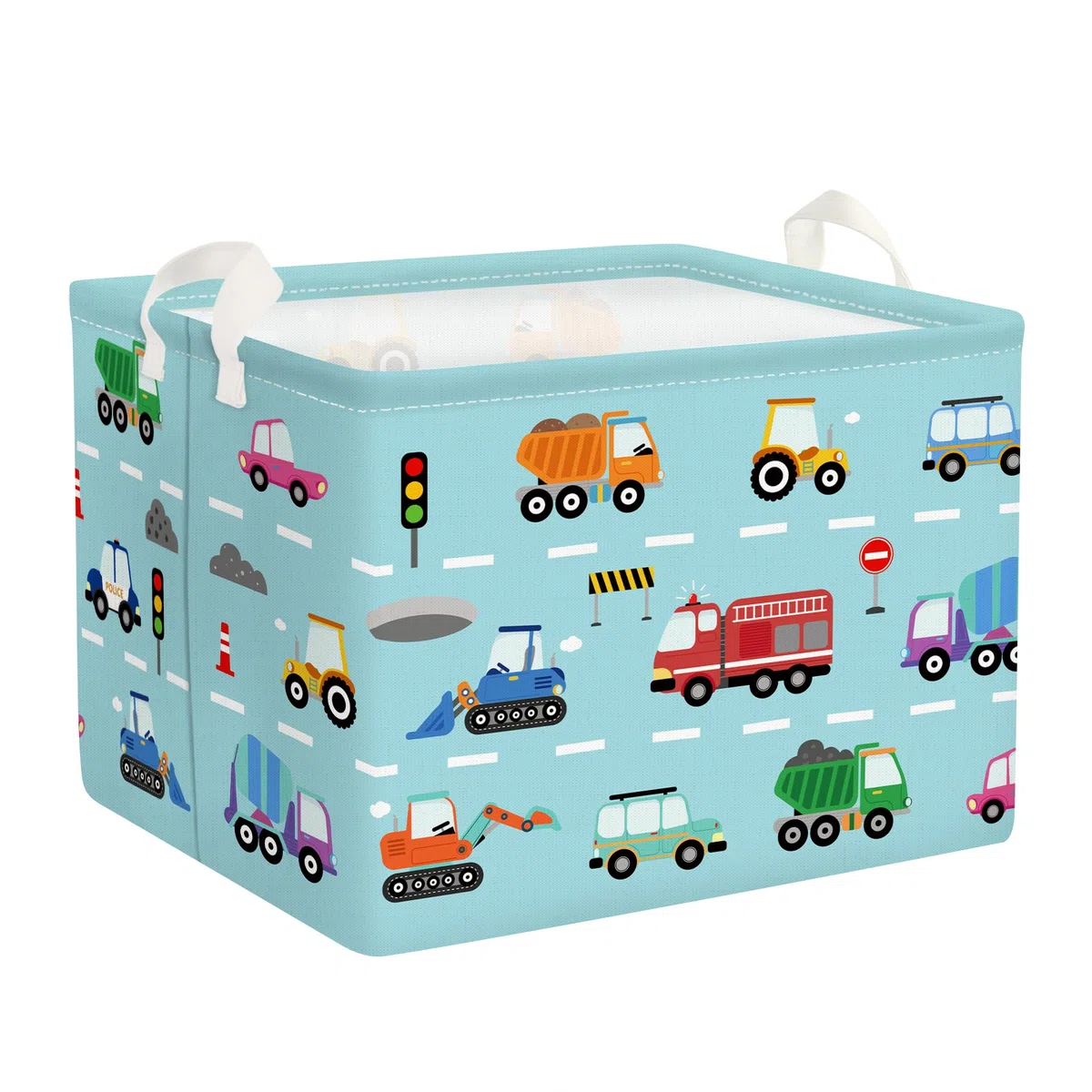 Grande Cesta Porta Biancheria Auto dei Cartoni Animati Pieghevole Cestini Portaoggetti Giocattoli Vestiti per Bambino Cesta Indumenti Sporchi per Bagno,Autopompa,36L