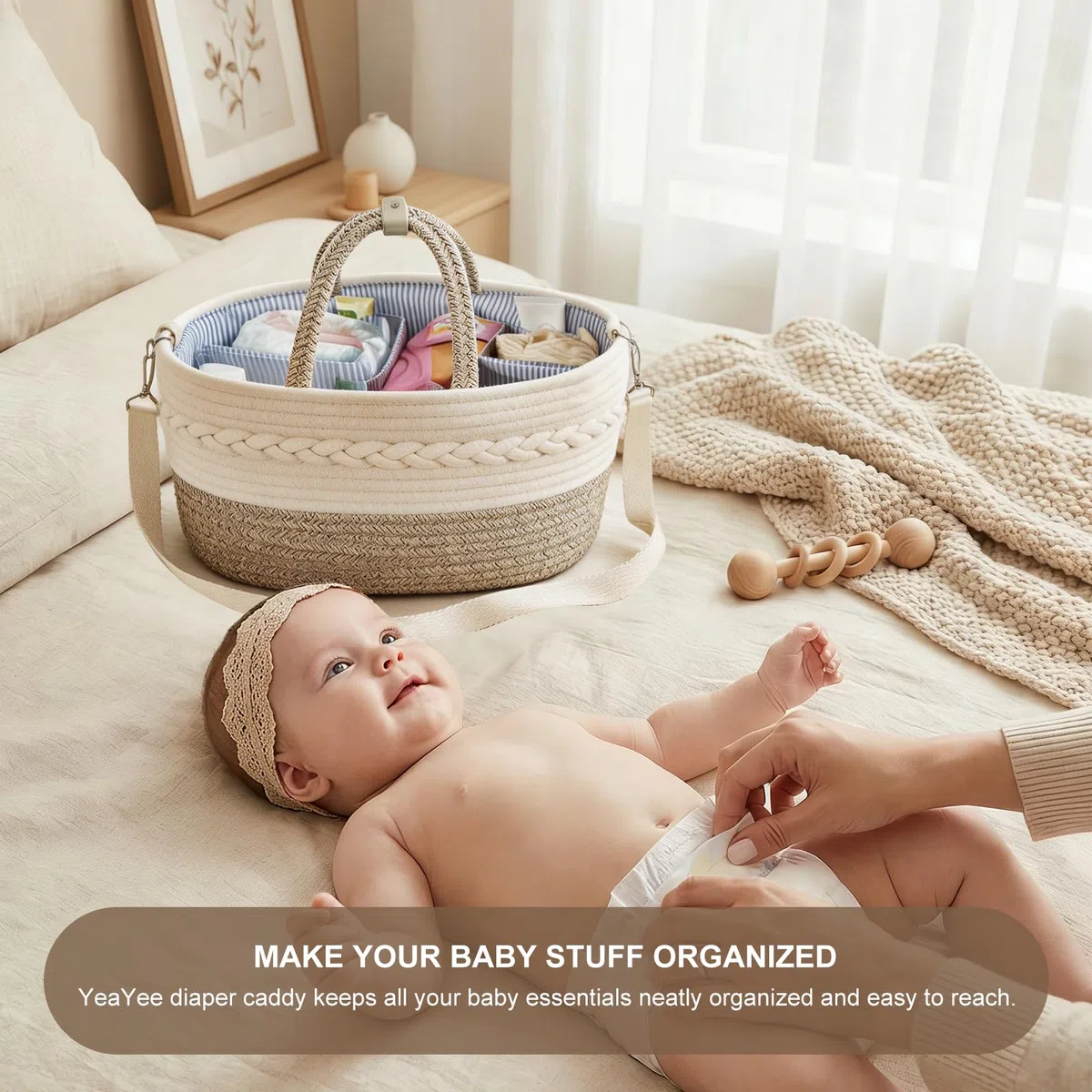 Organizzatore per pannolini per bambini, cestino portaoggetti con scomparti intercambiabili, 100% tela di cotone portatile, per cambiare il pannolino, regalo per la nascita