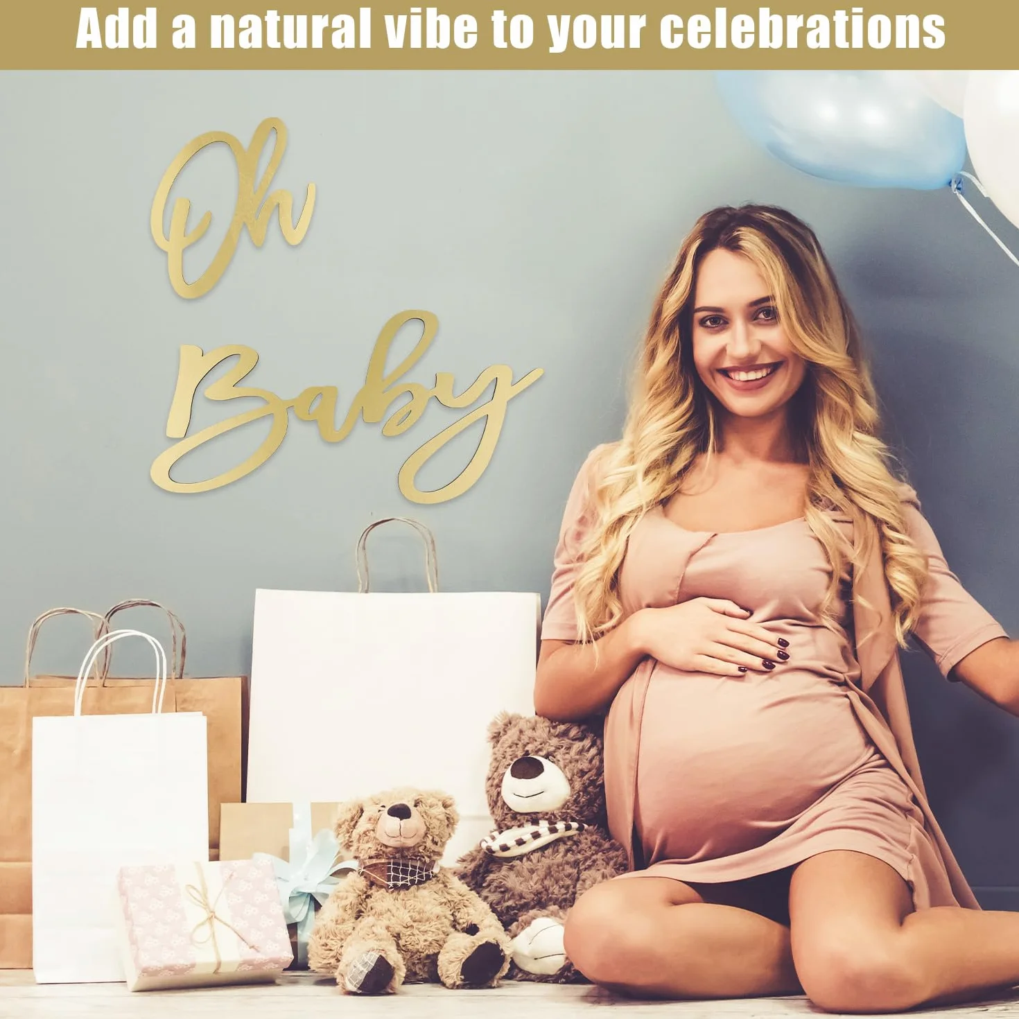 Cartello Oh Baby - Striscione in Legno per Baby Shower con Lettere Dorate - Decorazioni per Sfondo Neonato e Bambina