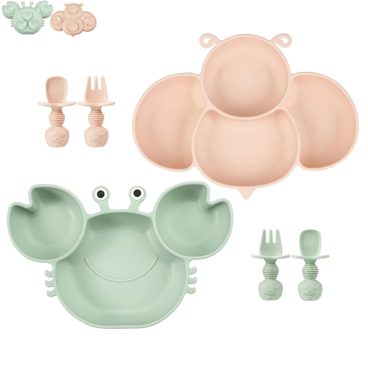 PandaEar Piatto di aspirazione in silicone per bambini bambini con 4 cucchiai auto-alimentazione