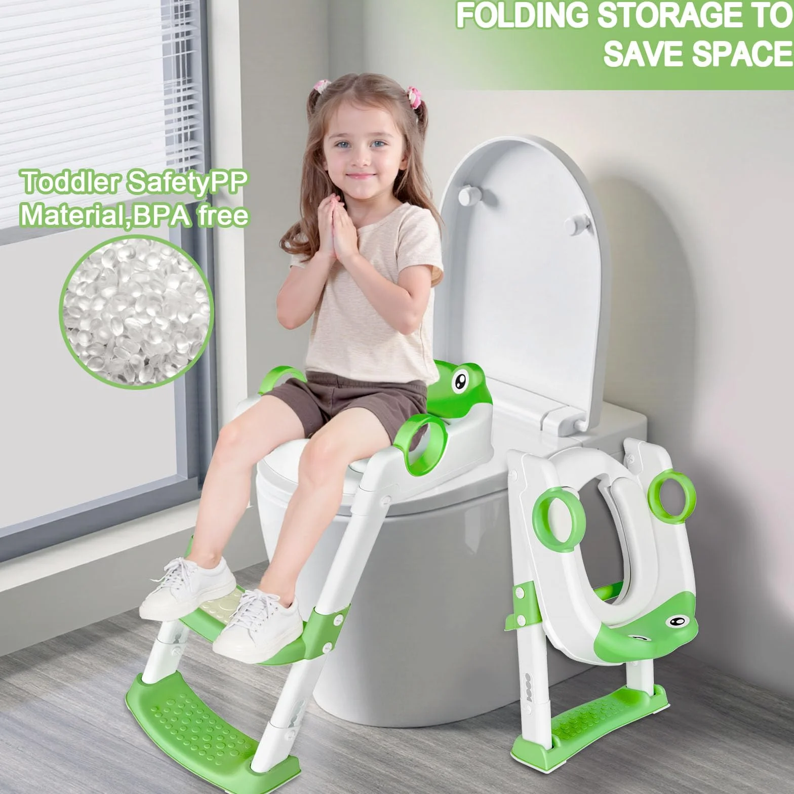 Riduttore WC Bambini,Sedile Wc per Bambini,Scaletta Wc per Bambini Pieghevole,Pieghevole Regolabile in Altezza, con PVC Morbida Seduta Imbottita, pedana antiscivolo anti-spruzzo,per V,U,O