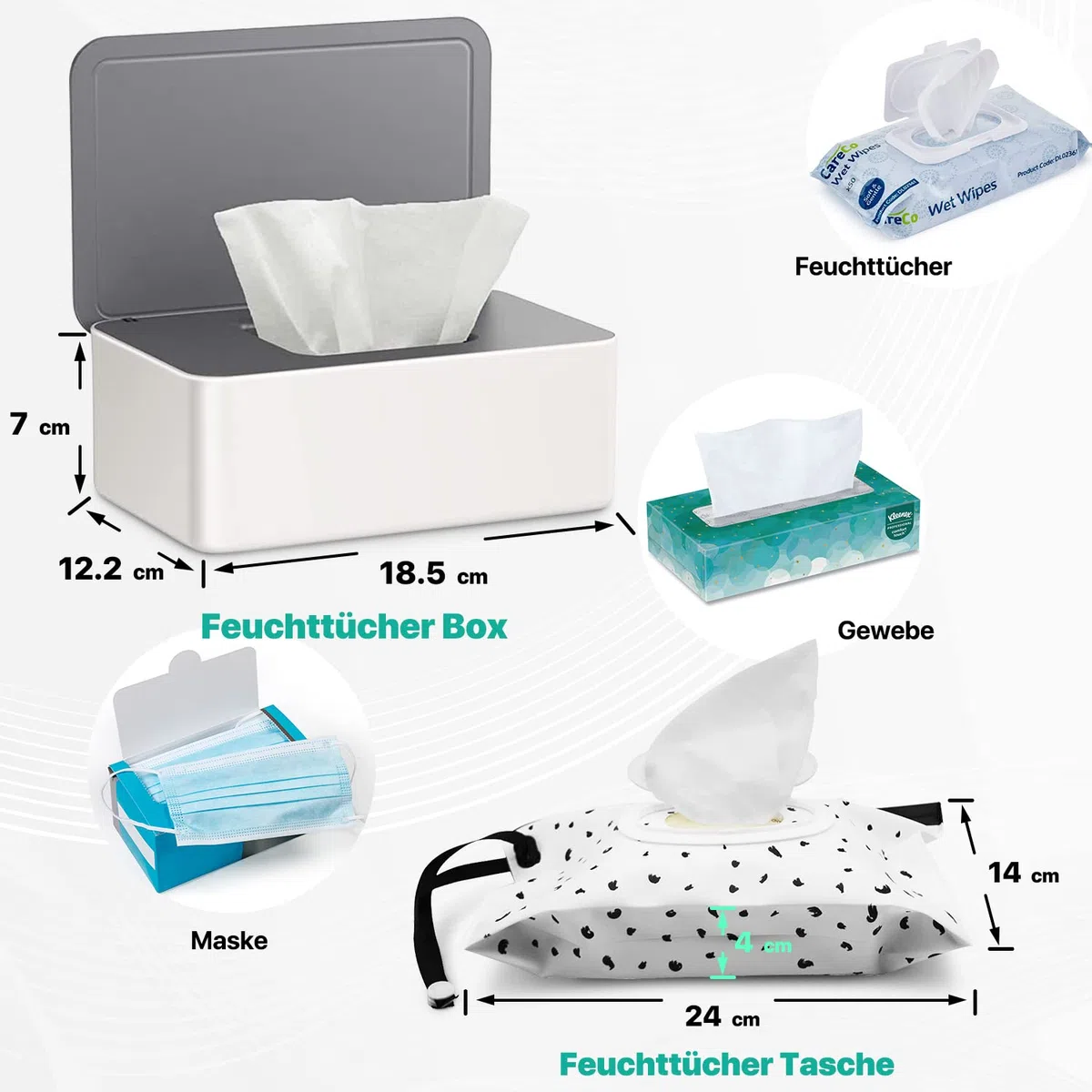 2 pezzi porta salviette umidificate neonato e 4 pezzi sacchetto per salviette, per mantenere le salviette umide, antiscivolo, facile da aprire e chiudere per il bagno