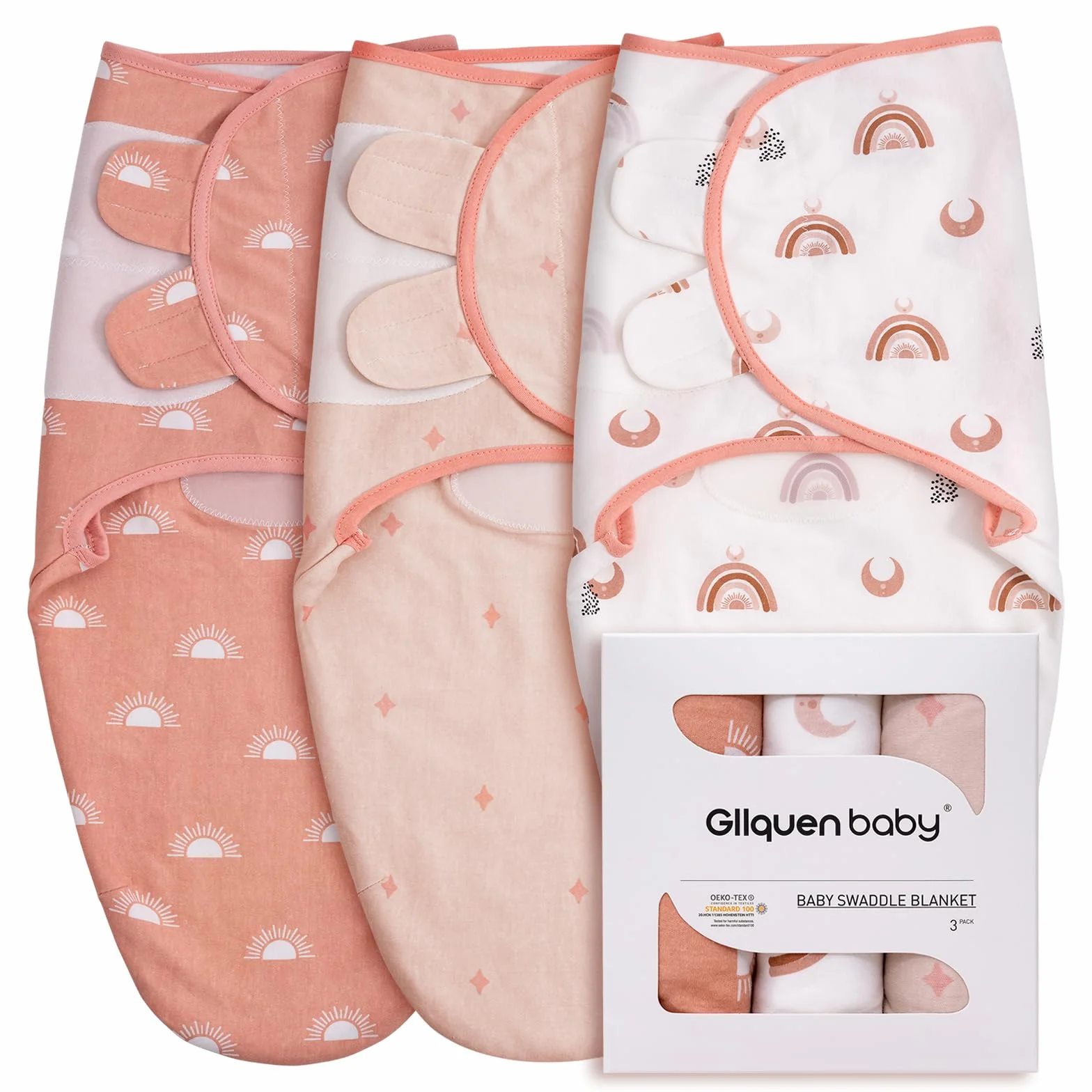 GLLQUEN BABY - Fasce per neonati per fasciare il bambino da 0-3 mesi, Oeko-tex100, 100% tessuto in cotone biologico traspirante per fasciare il bambino, confezione da 3 (Caffè)