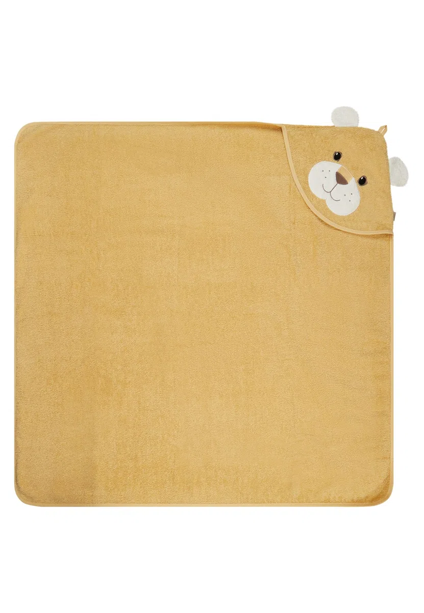 Sterntaler Asciugamano da bagno con cappuccio, 100 x 100 cm, con leone Leo, morbido asciugamano in cotone assorbente, con graziose orecchie 3D per neonati e bambini, ocra